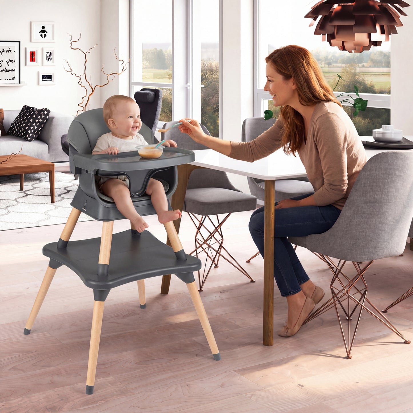9-in-1 Convertible High Chair with Solid Wood Legs