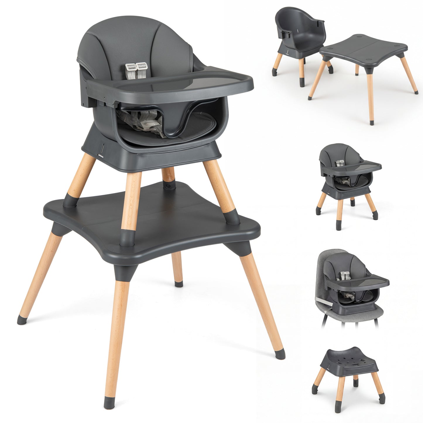 9-in-1 Convertible High Chair with Solid Wood Legs