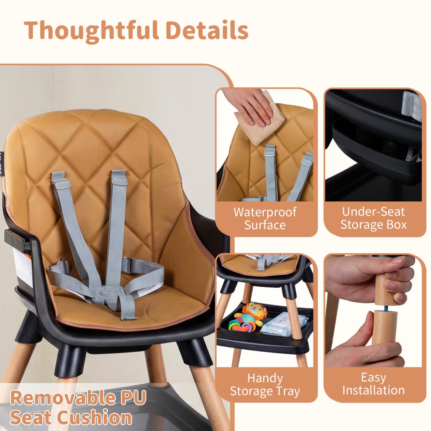 9-in-1 Convertible High Chair with Seat Cushion