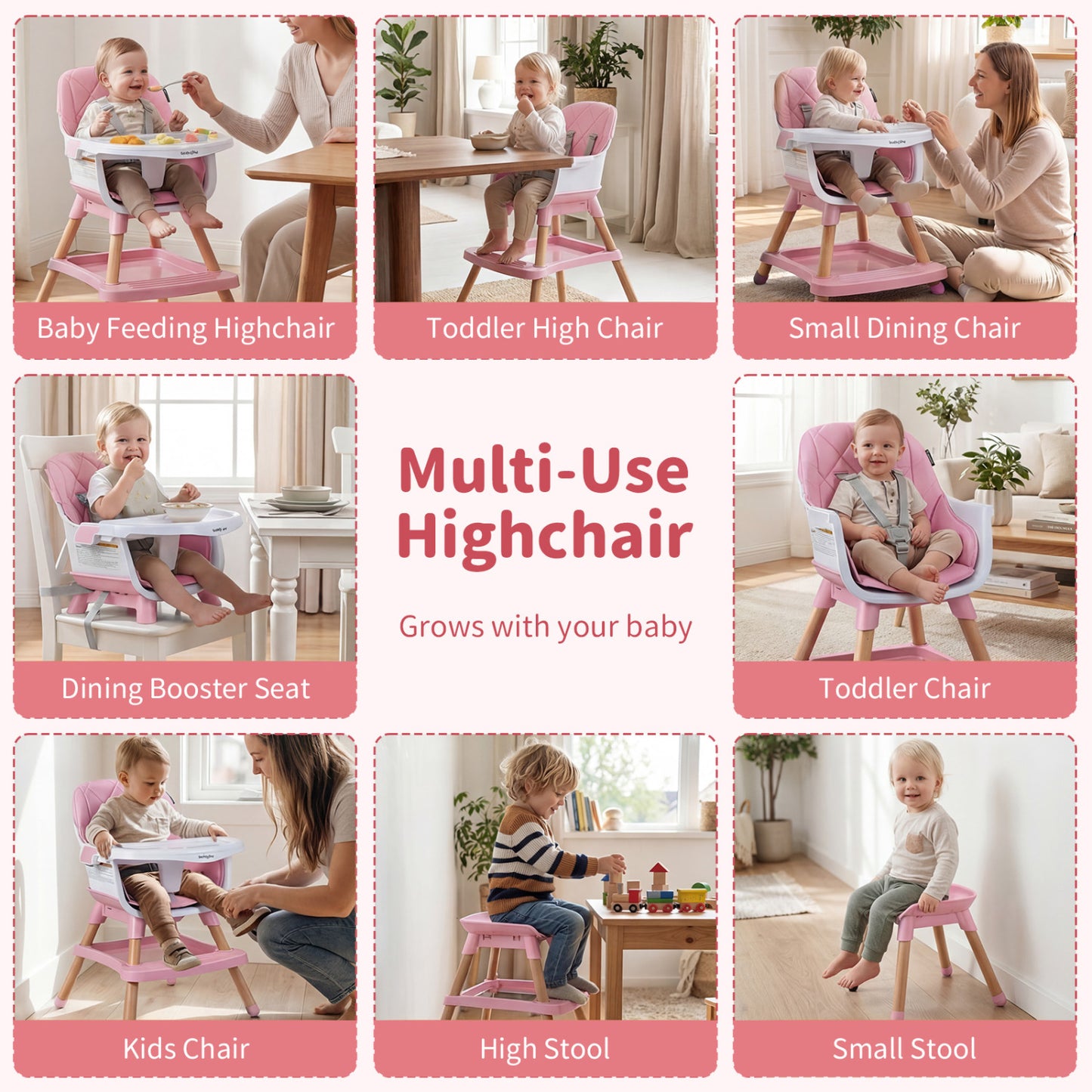 9-in-1 Convertible High Chair with Seat Cushion