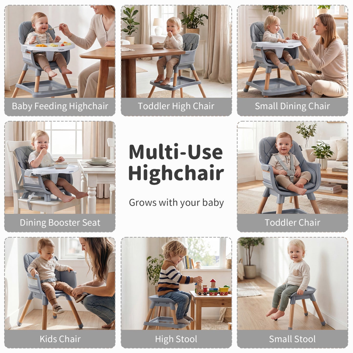 9-in-1 Convertible High Chair with Seat Cushion