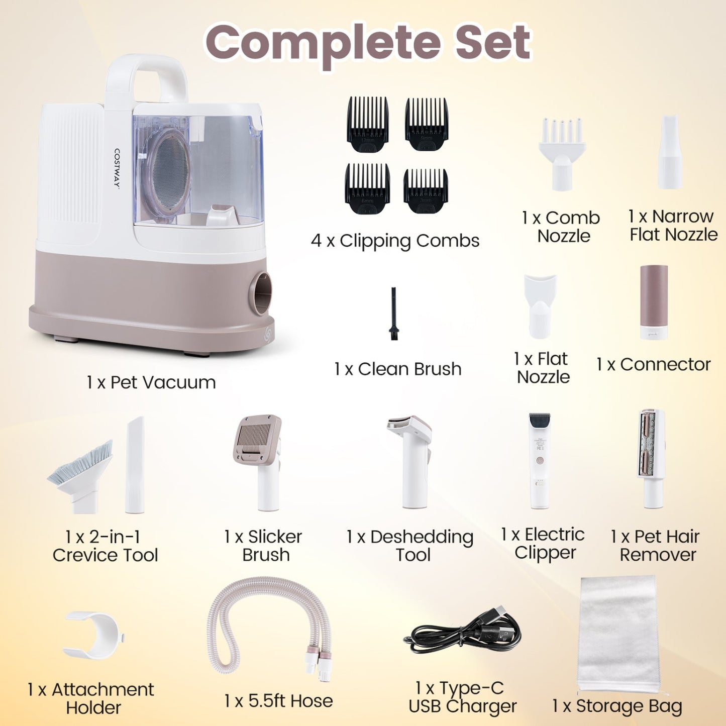 9-in-1 Dog Grooming Vacuum Kit with 3 Suction Modes