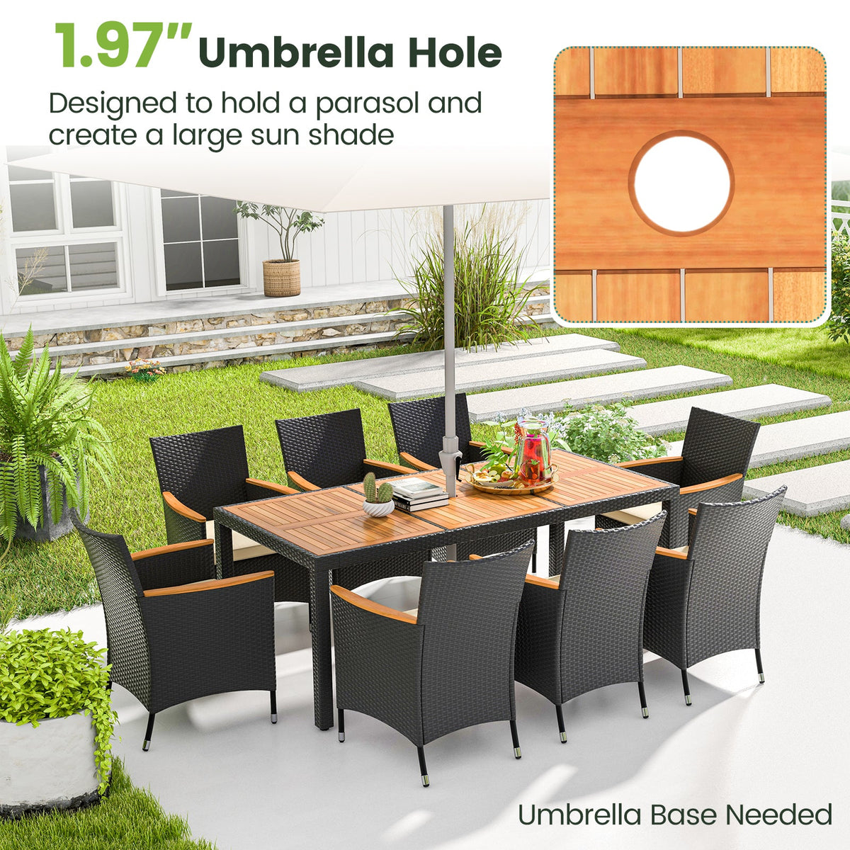 9 Pieces Outdoor Dining Set with Acacia Wood Tabletop