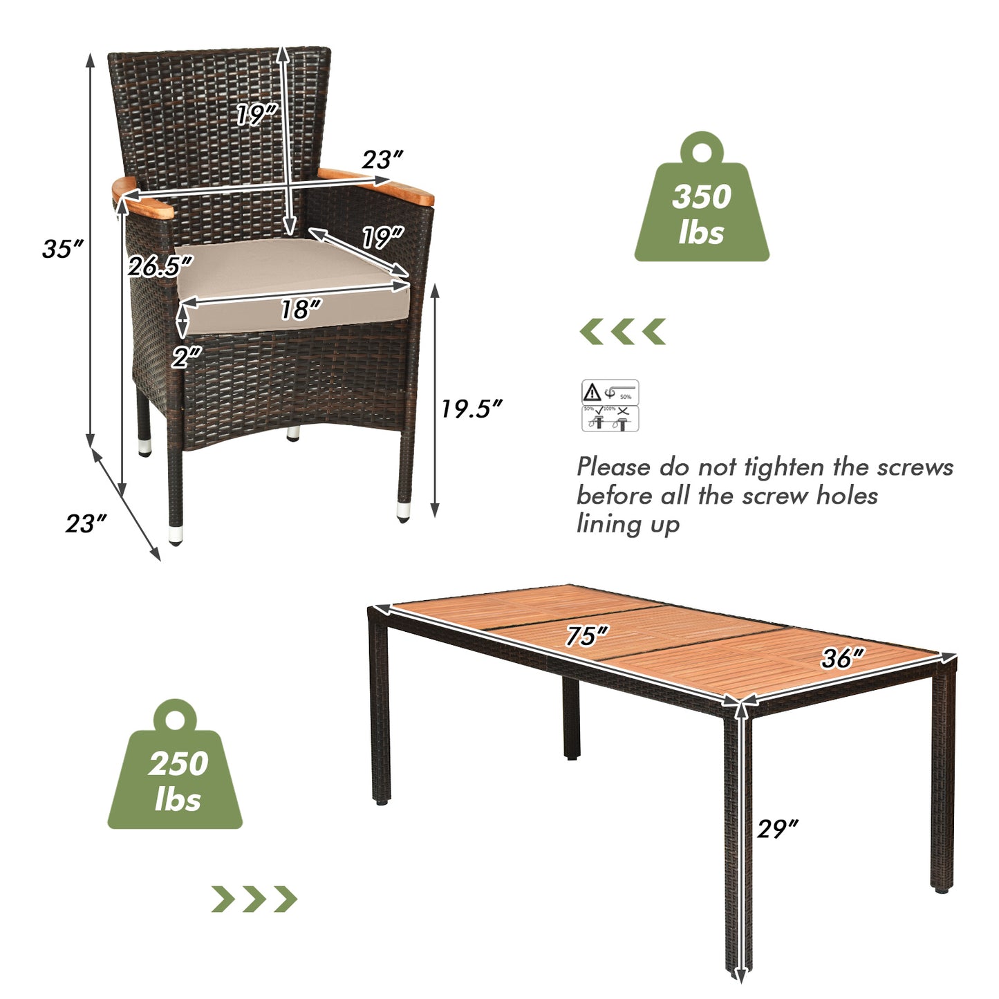 9-Piece Rattan Patio Dining Set with Acacia Wood Table
