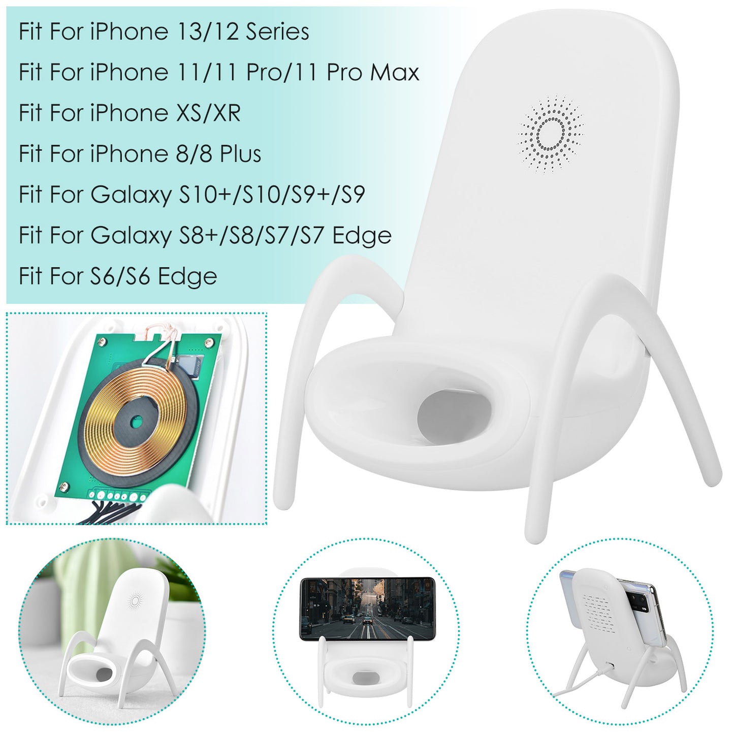 Wireless Charger Phone Stand with Speaker - Mini Chair Design