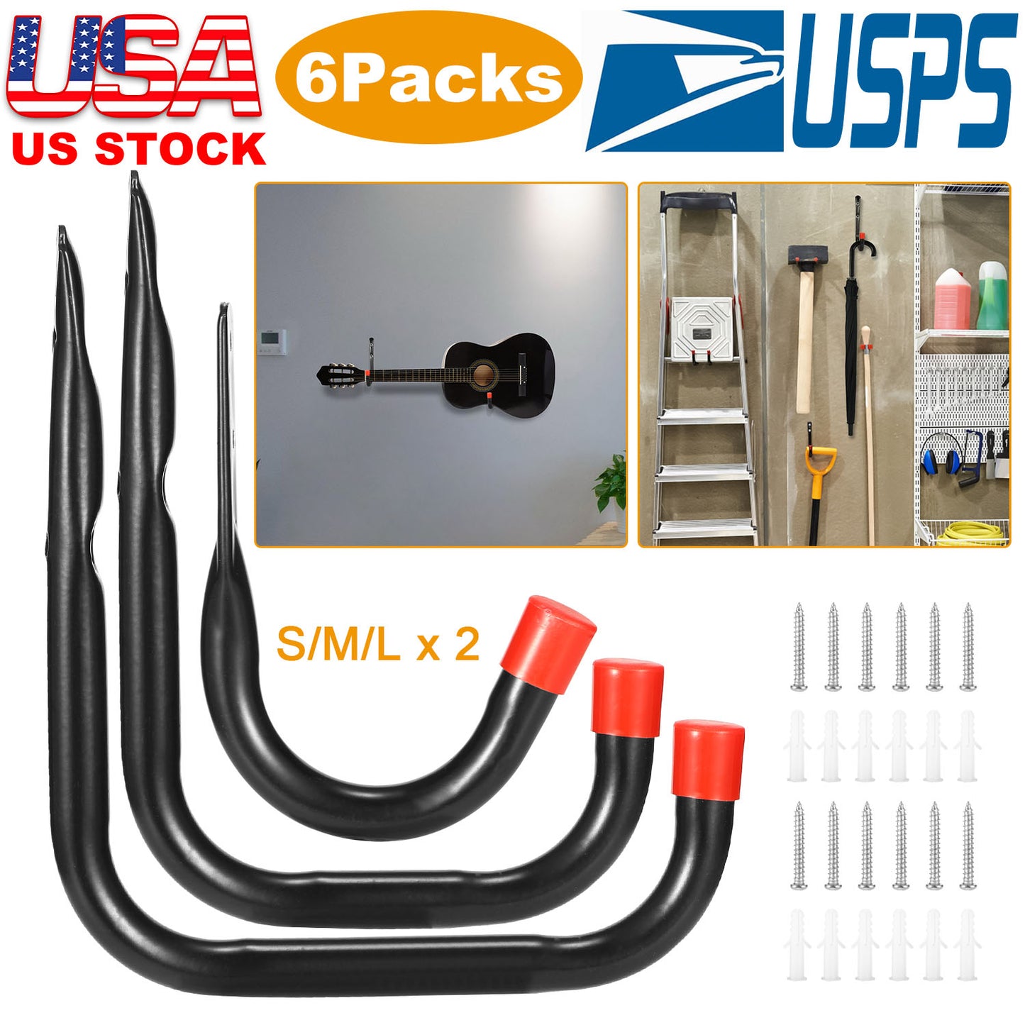 Heavy Duty Wall Storage Hooks - 6 Pack with 22lb Capacity