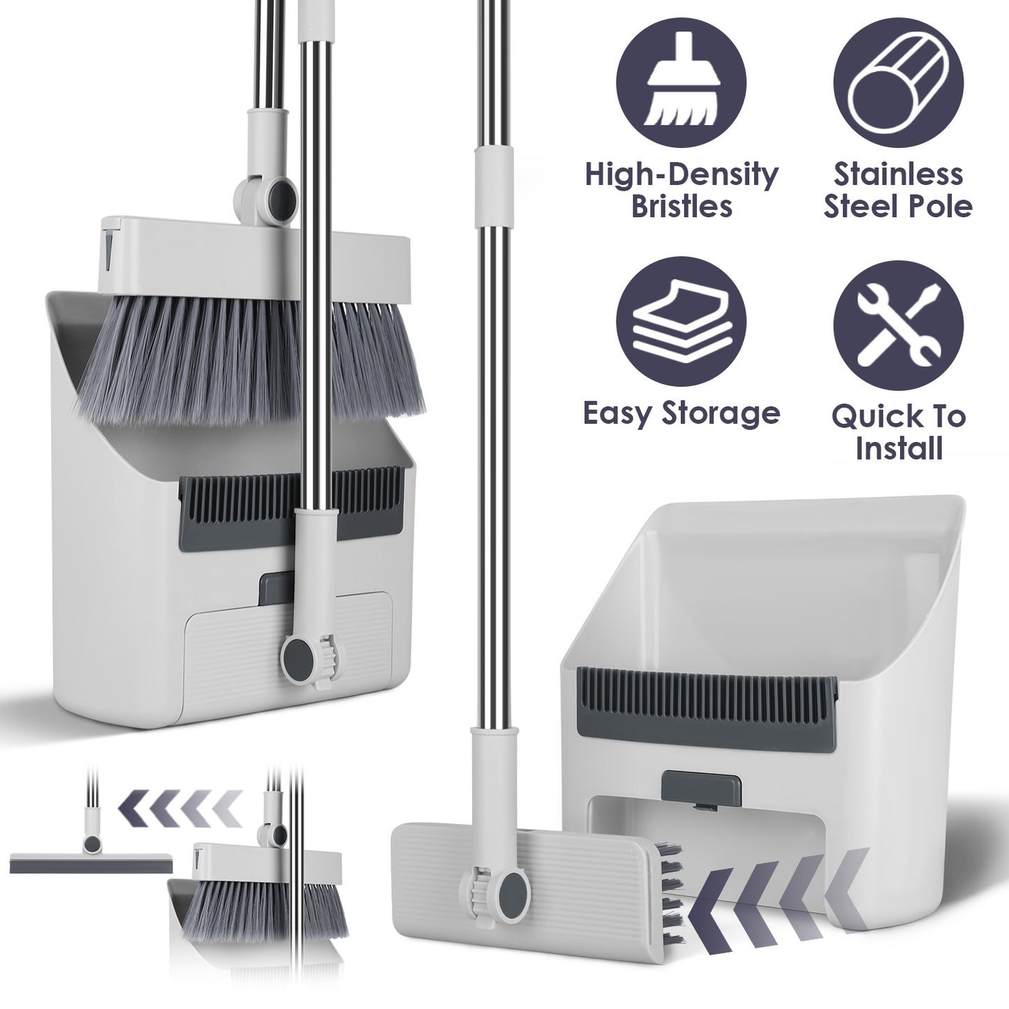 4-in-1 Broom and Dustpan Combo Set with Squeegee
