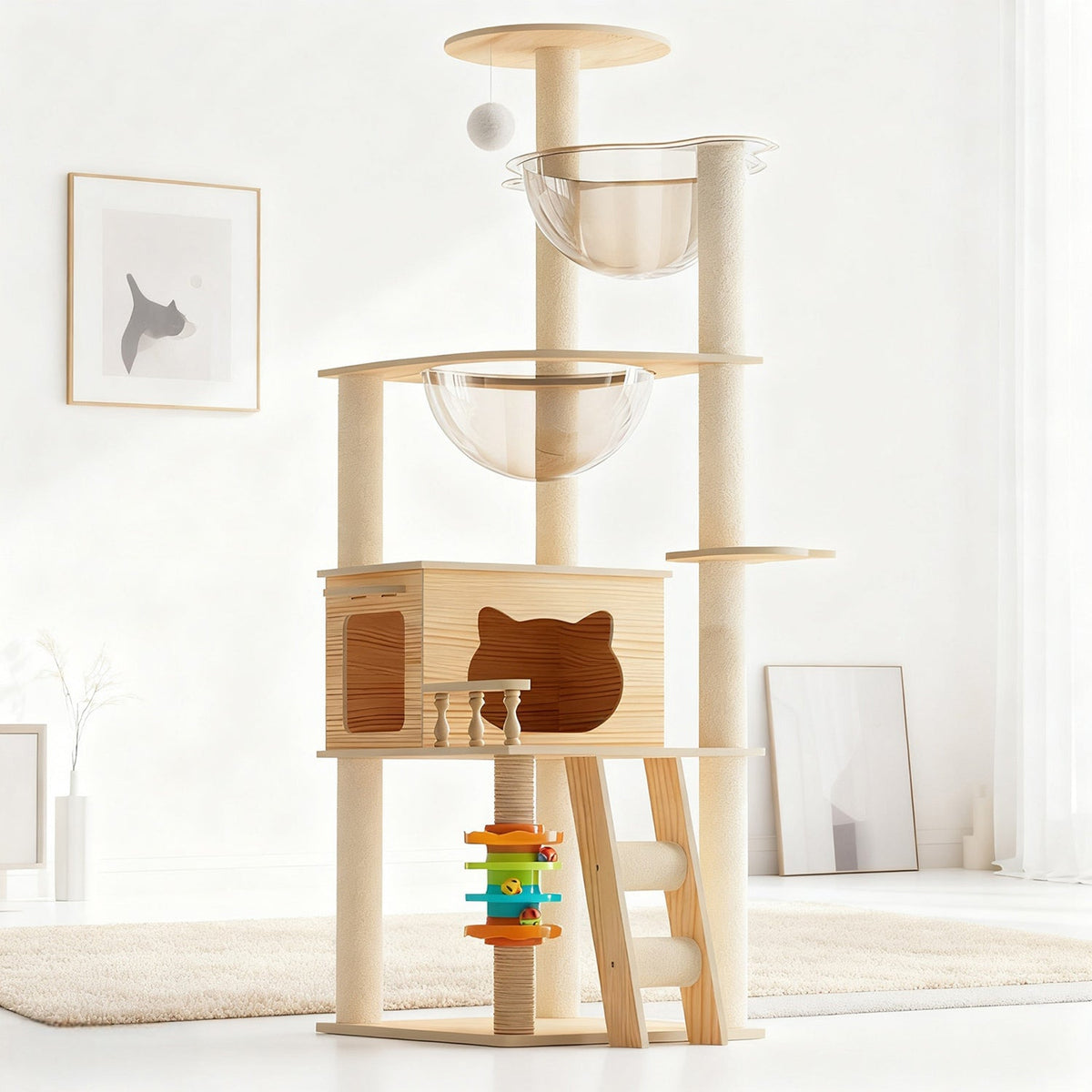 Cat Tree Tower 59" with Dual Acrylic Capsules & Scratching Posts