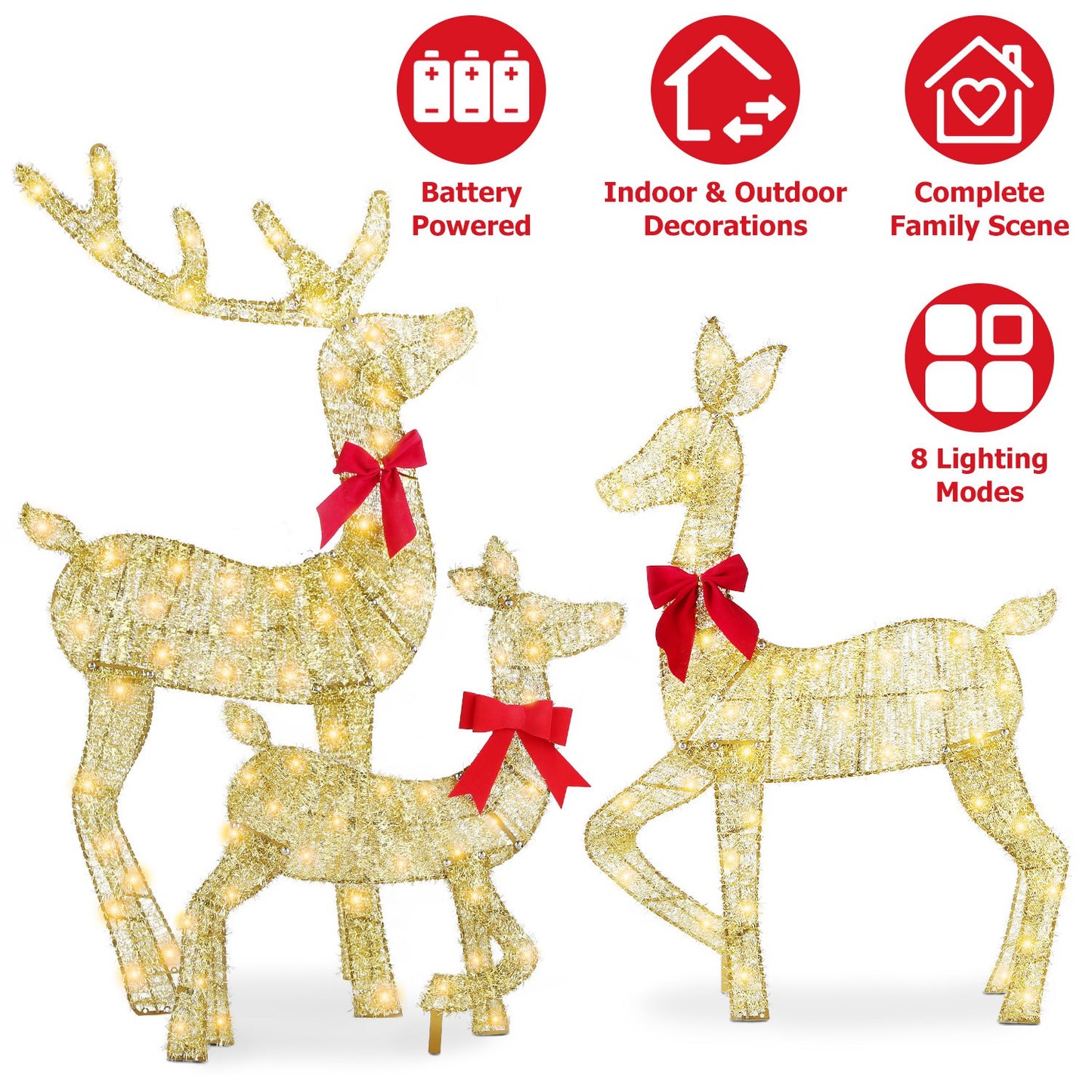 Lighted Christmas Deer Family Set - 3 Piece Indoor Outdoor Display