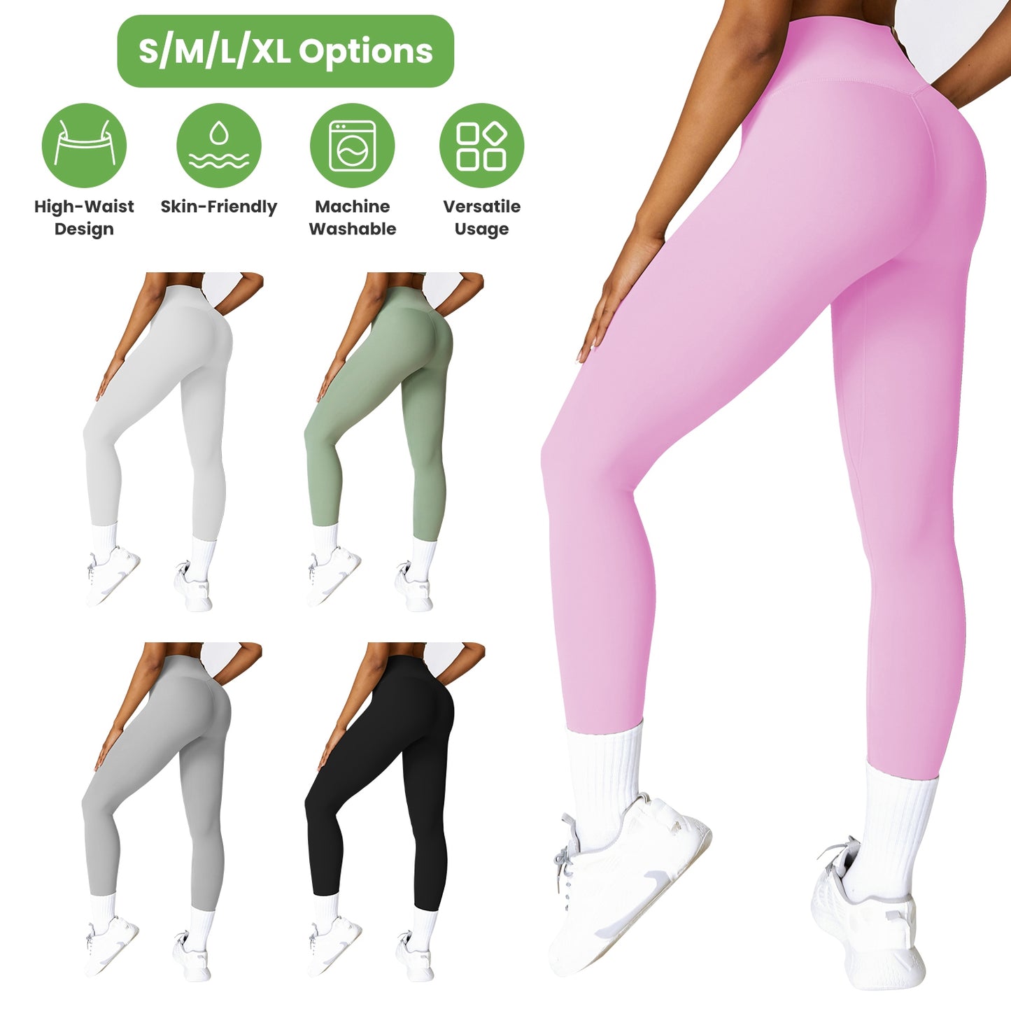 High Waist Workout Leggings with Tummy Control - 25" Inseam
