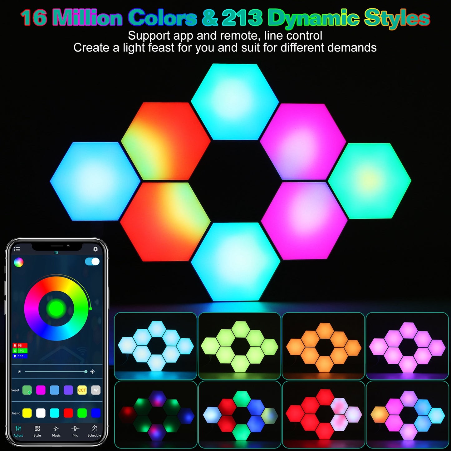 Hexagon Light Panels 8-Pack RGBW Smart LED Wall Lights