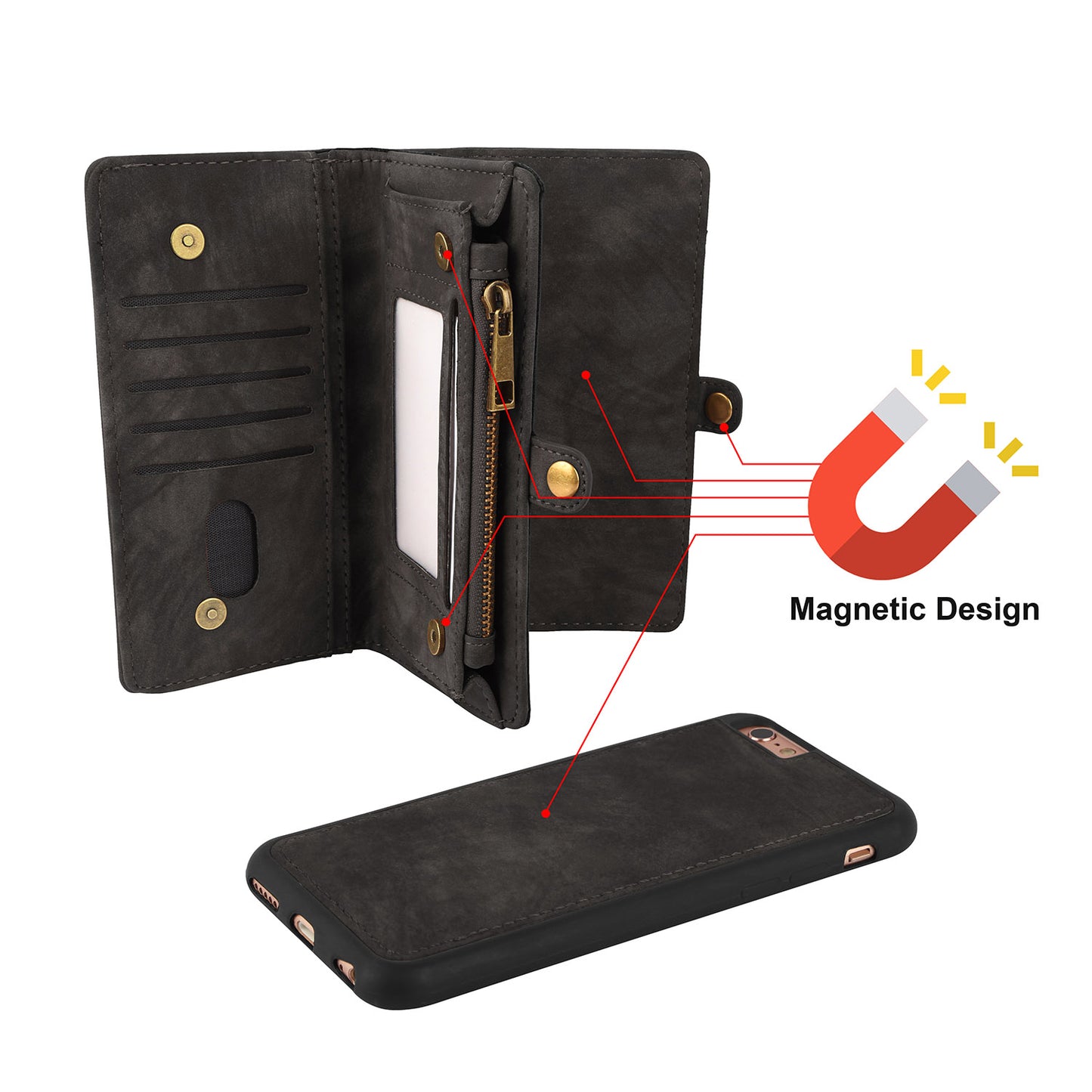 iPhone 6s Plus Wallet Case with Detachable Magnetic Cover