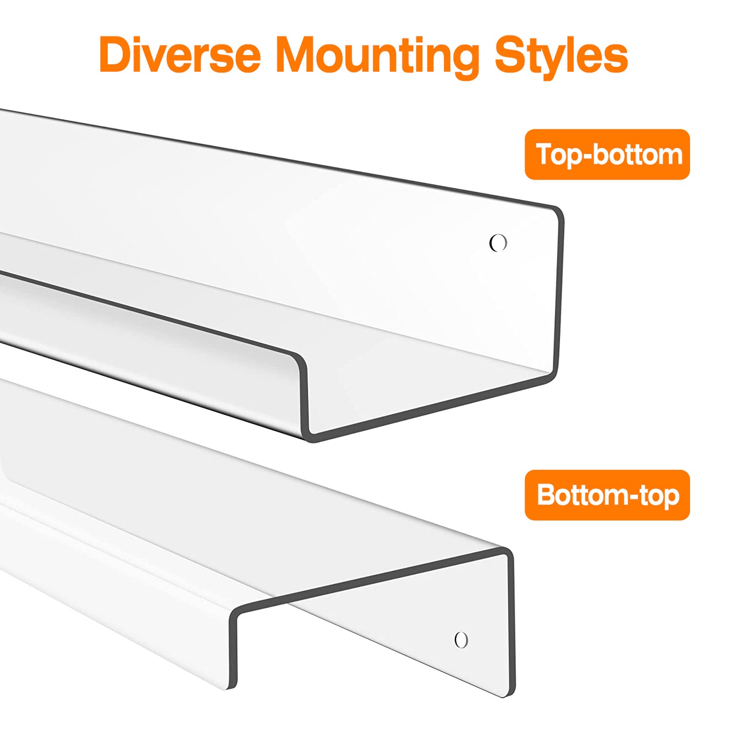 Clear Acrylic Floating Shelves 4 Pack - 15 Inch Wall Mounted
