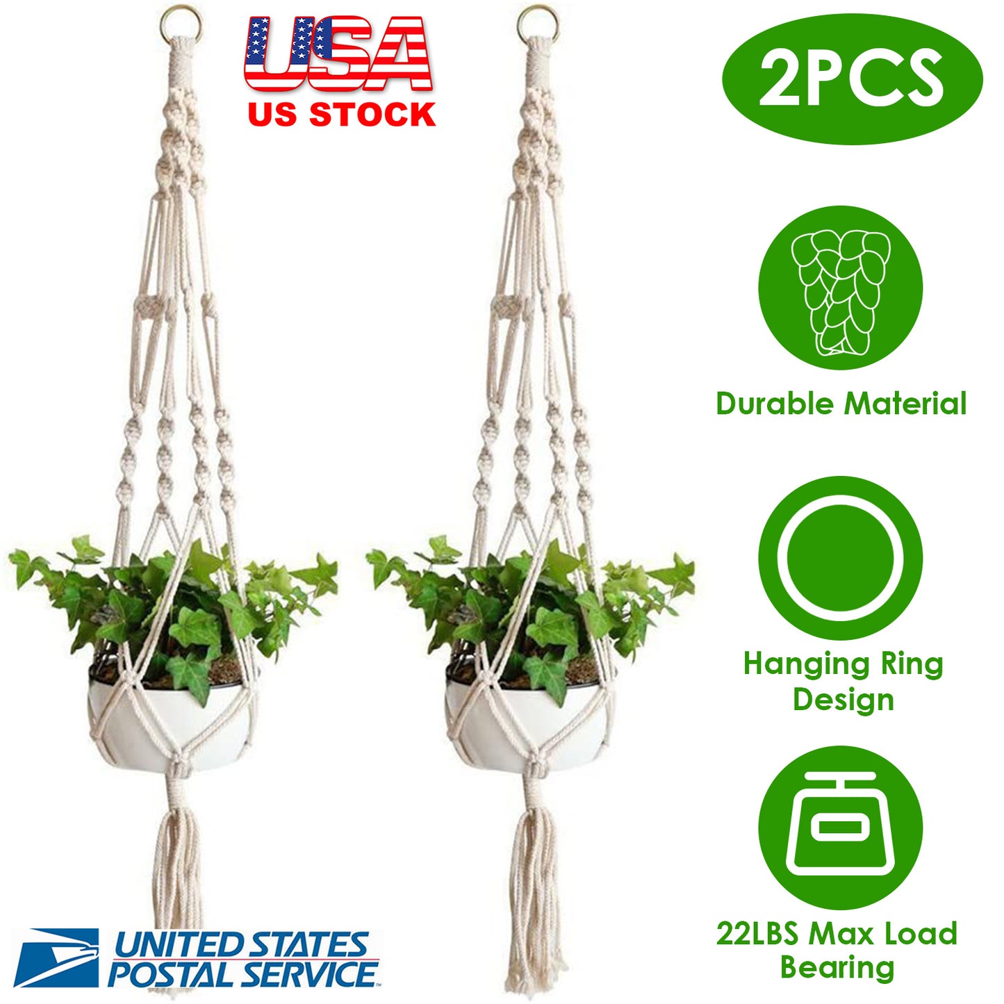 Cotton Rope Plant Hanger 40in - 2 Pack Macrame Hanging Planter
