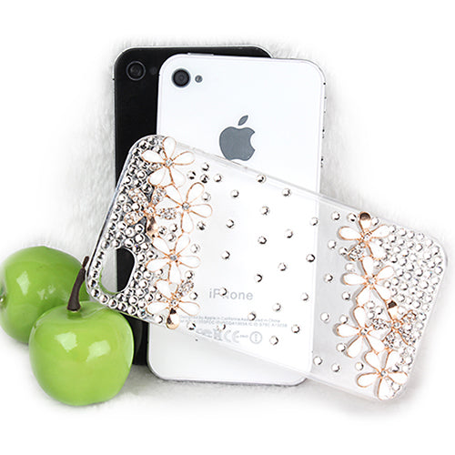 Rhinestone Flower Case for iPhone 4/4S - Clear Protective Cover