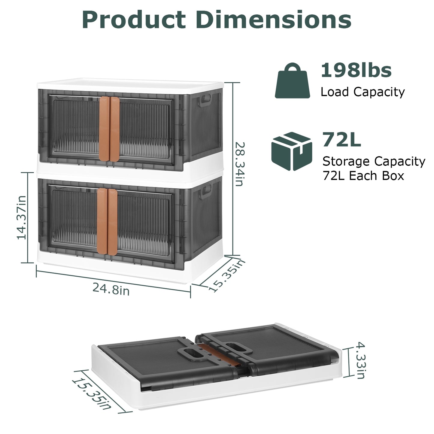 32L Foldable Storage Bins with Lid and Front Door - 2 Pack