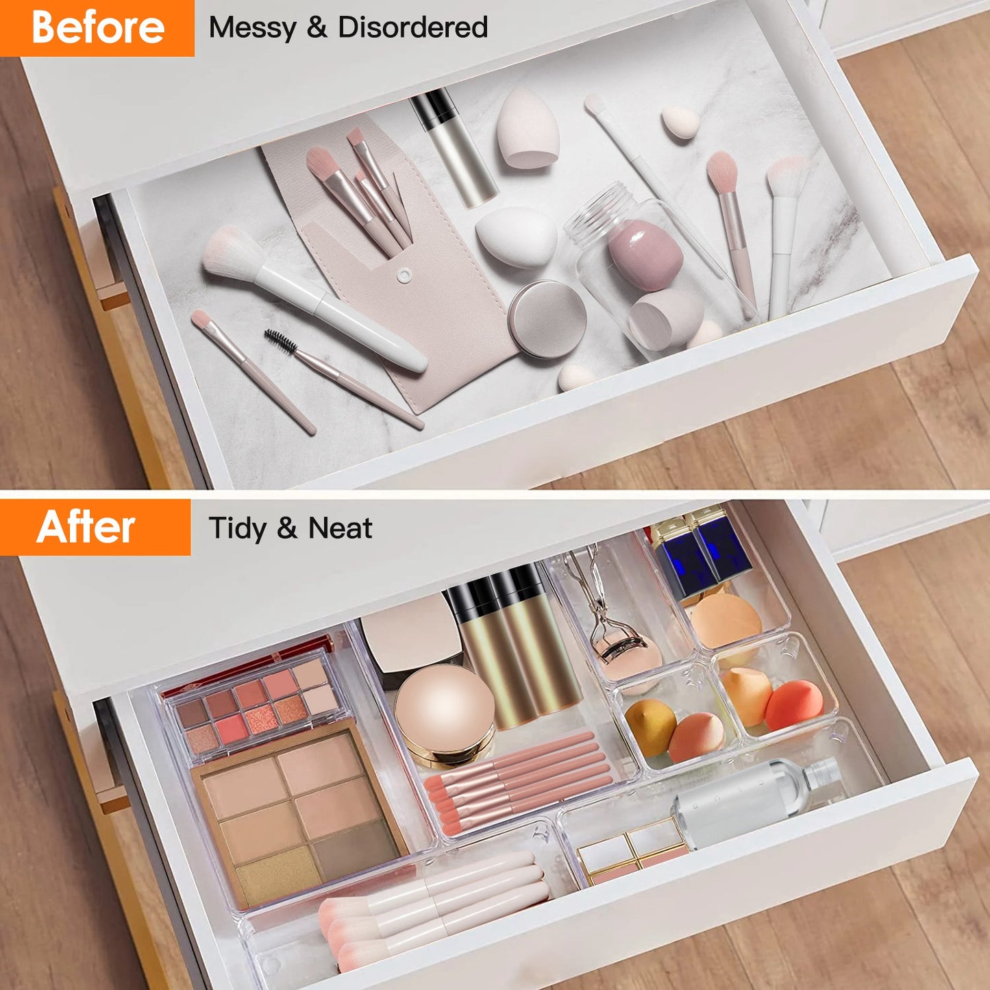 Clear Drawer Organizers Set - 25 Piece Storage Bins