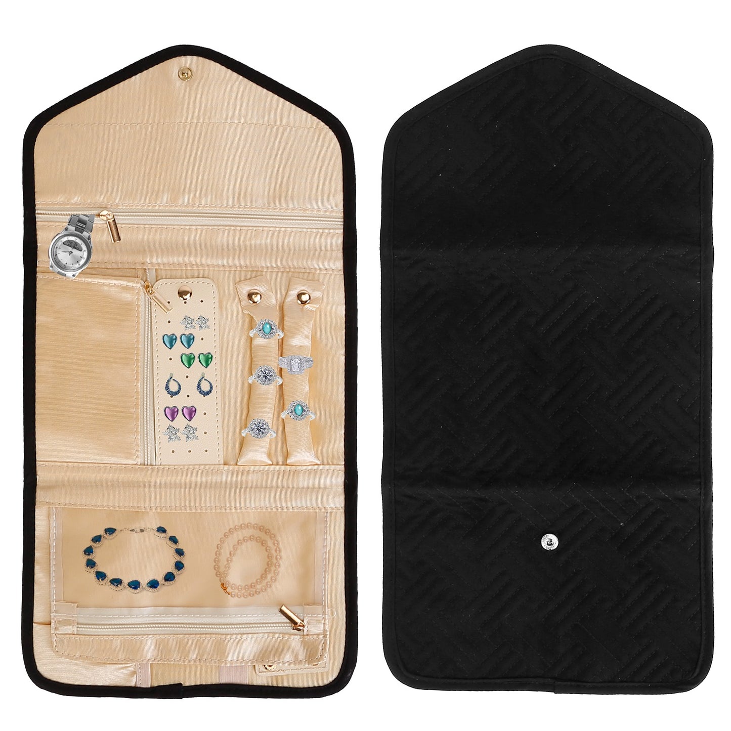 Travel Jewelry Organizer Case - Foldable Roll Storage Bag