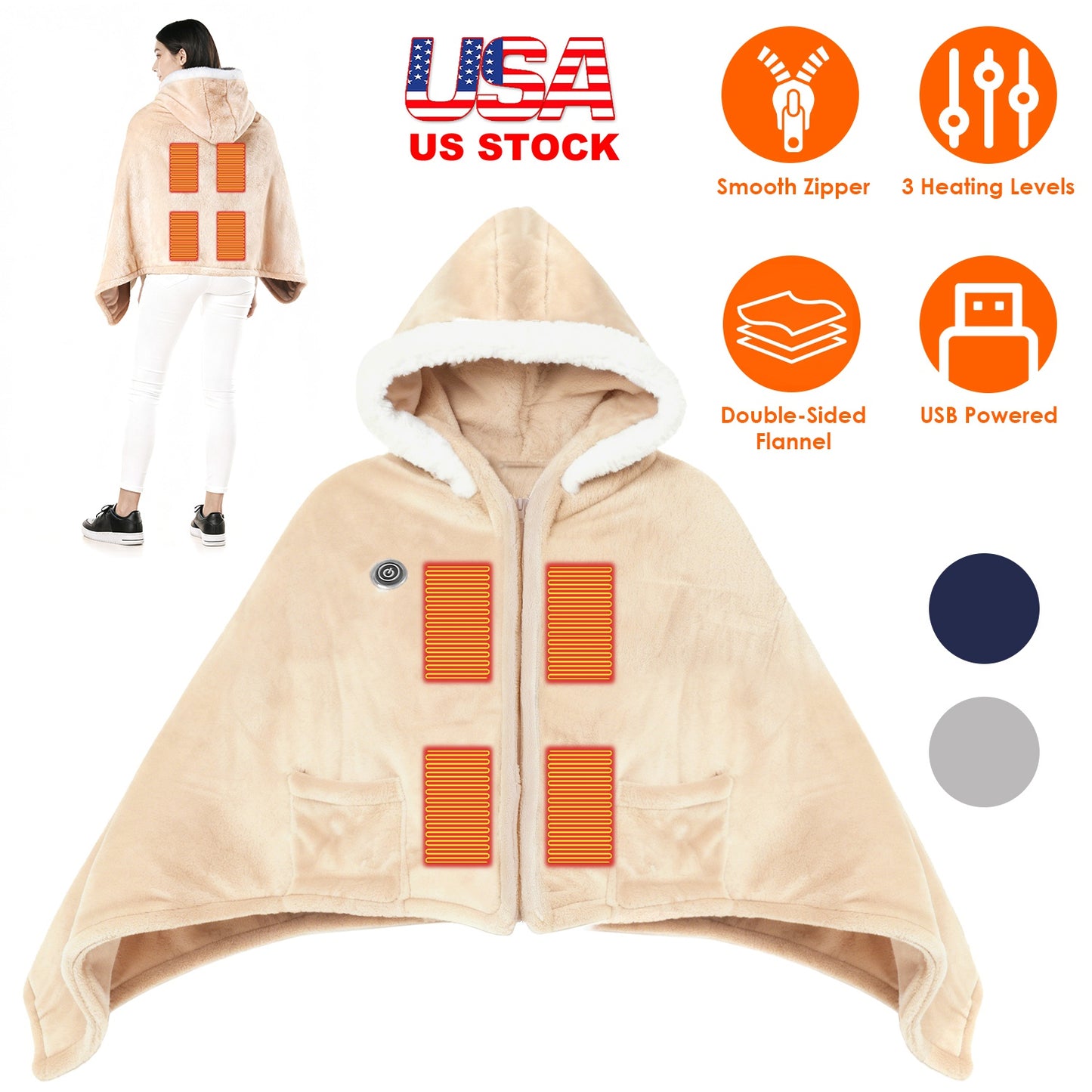 Wearable Heated Blanket with 8 Heating Zones & 3 Temperature Levels
