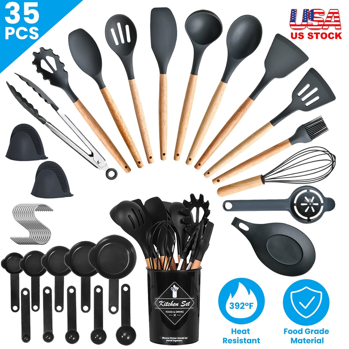 Kitchen Cooking Utensils Set - 35 Piece Silicone & Steel