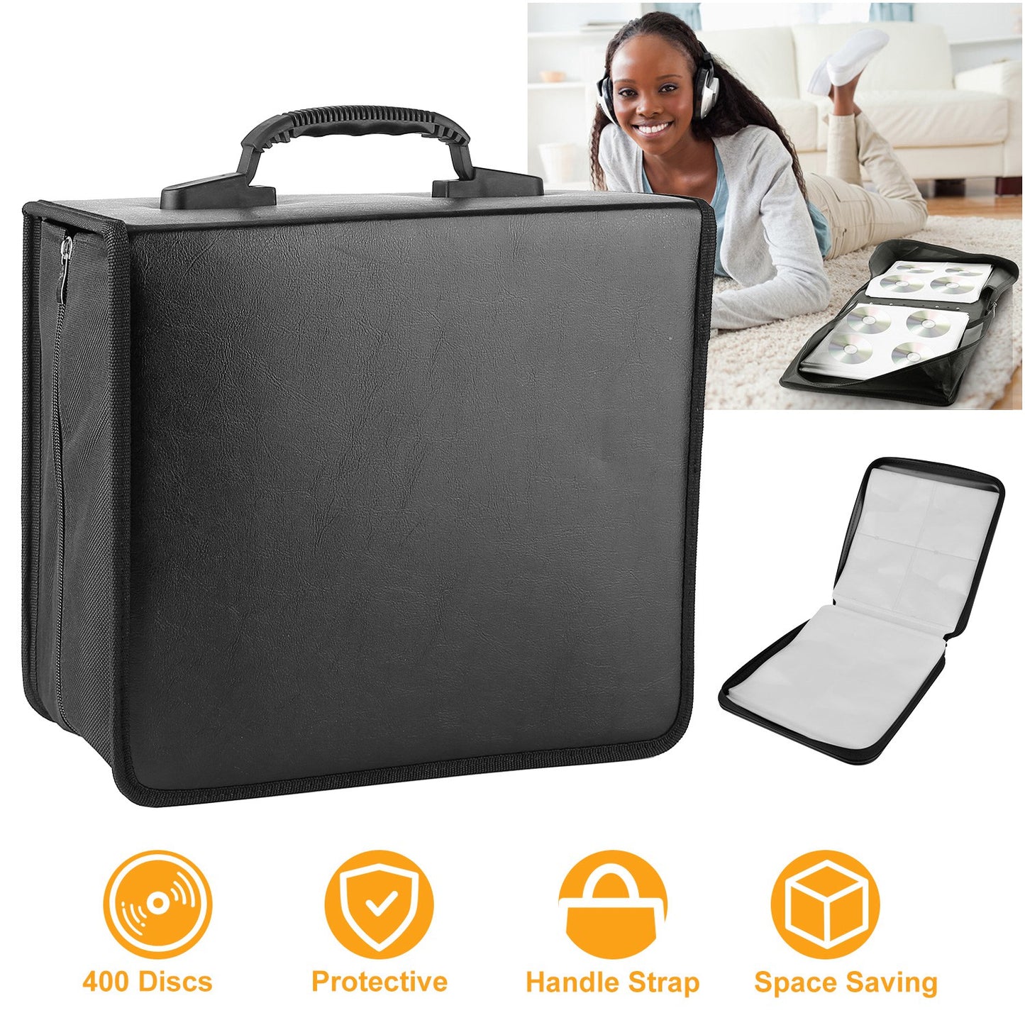 400 Disc CD DVD Storage Case with Carrying Handle