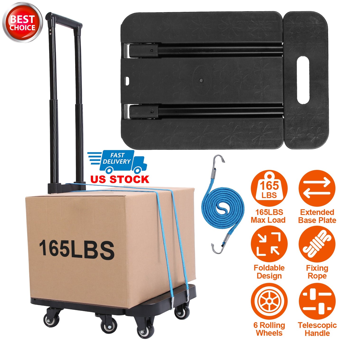 Folding Hand Truck with 165 lb Capacity & Telescopic Handle