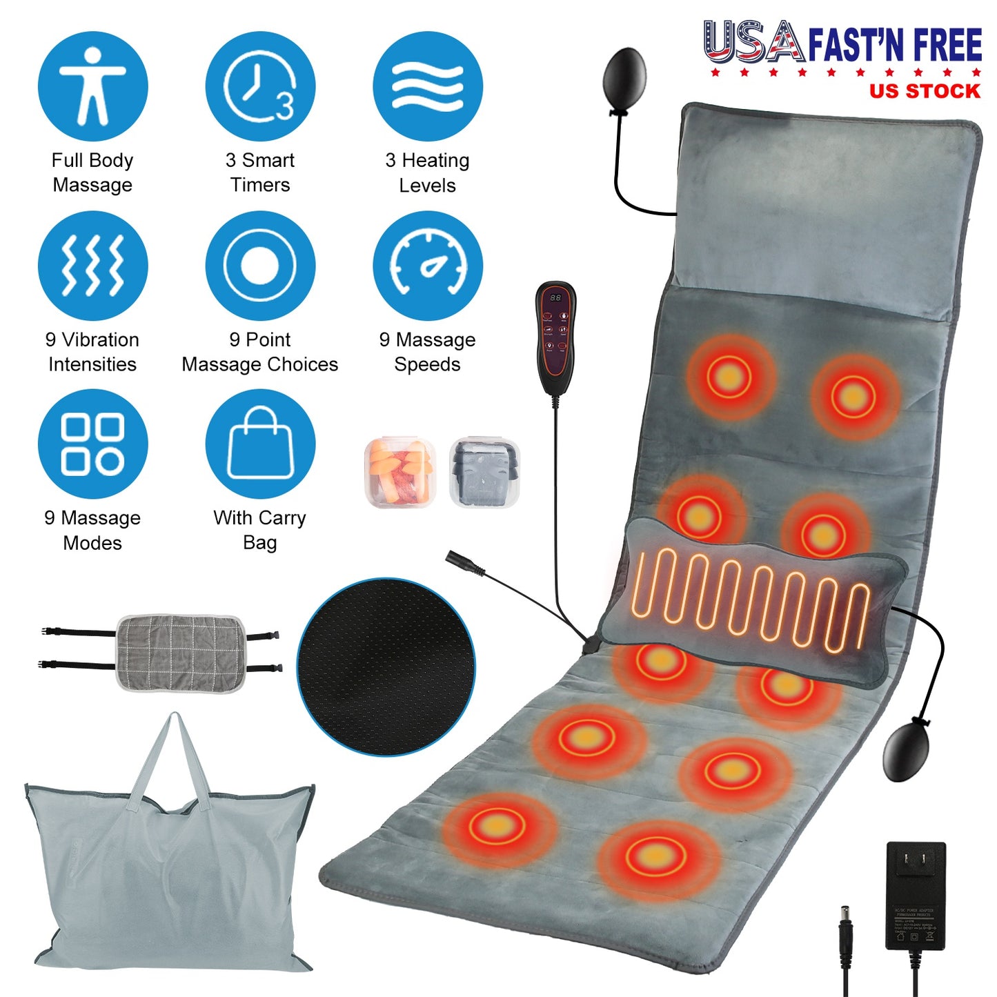 Full Body Electric Massage Mat with Heat and Vibration