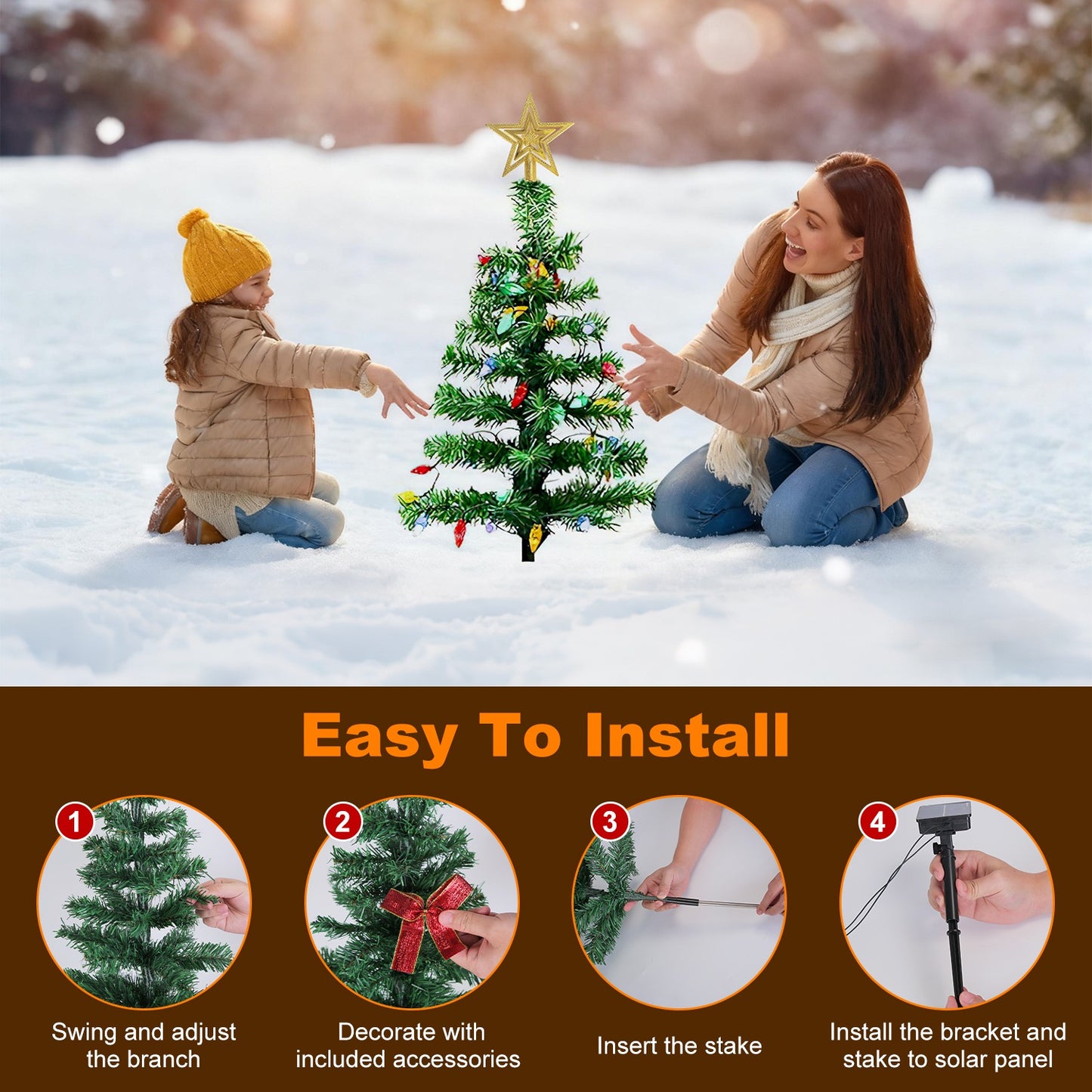 Solar Christmas Tree Pathway Lights with 100 LED & 8 Modes