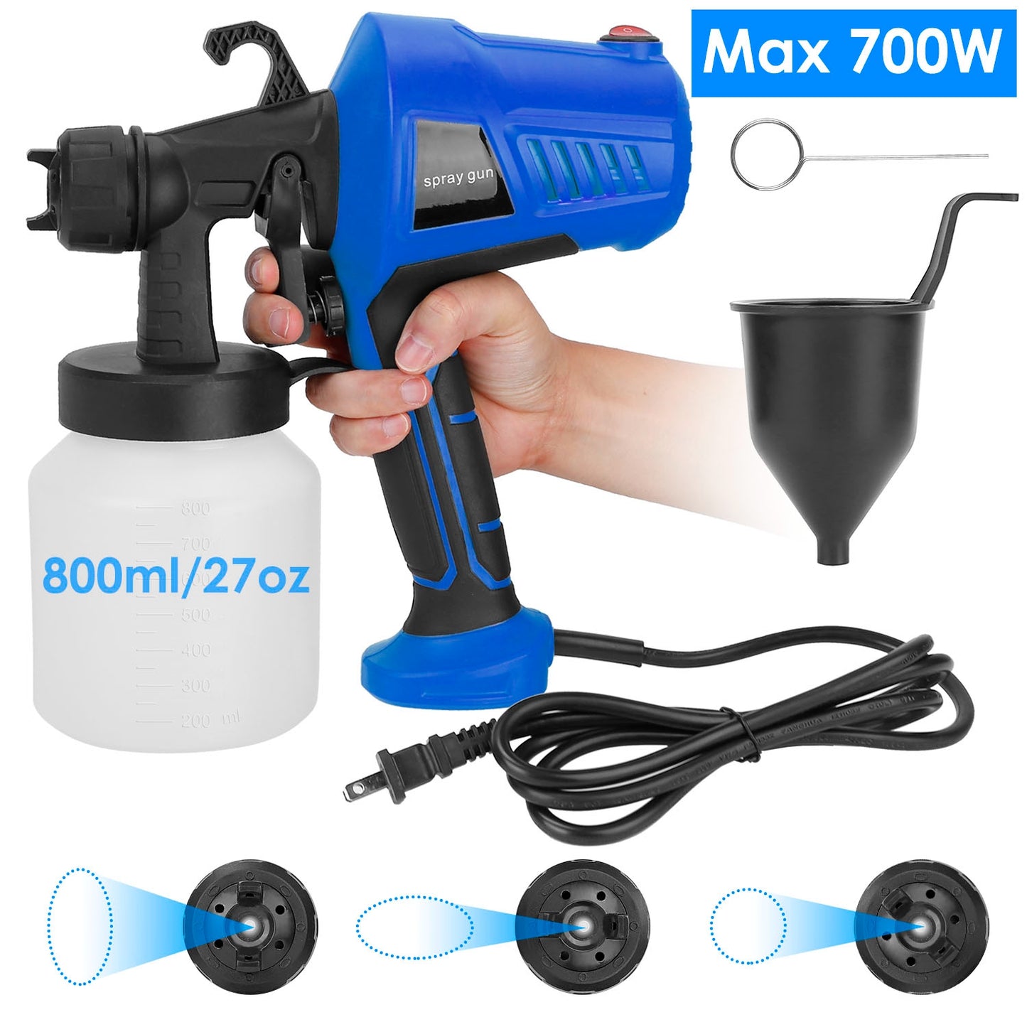 Electric Paint Sprayer 700W HVLP Spray Gun with 800ml Cup