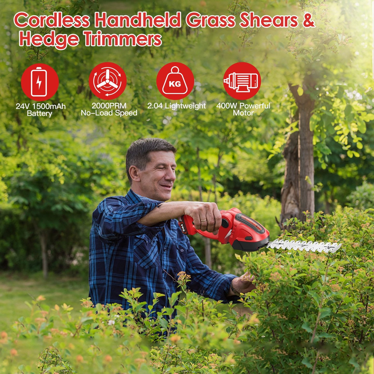 24V Cordless Grass Shear & Hedge Trimmer with 2 Blades