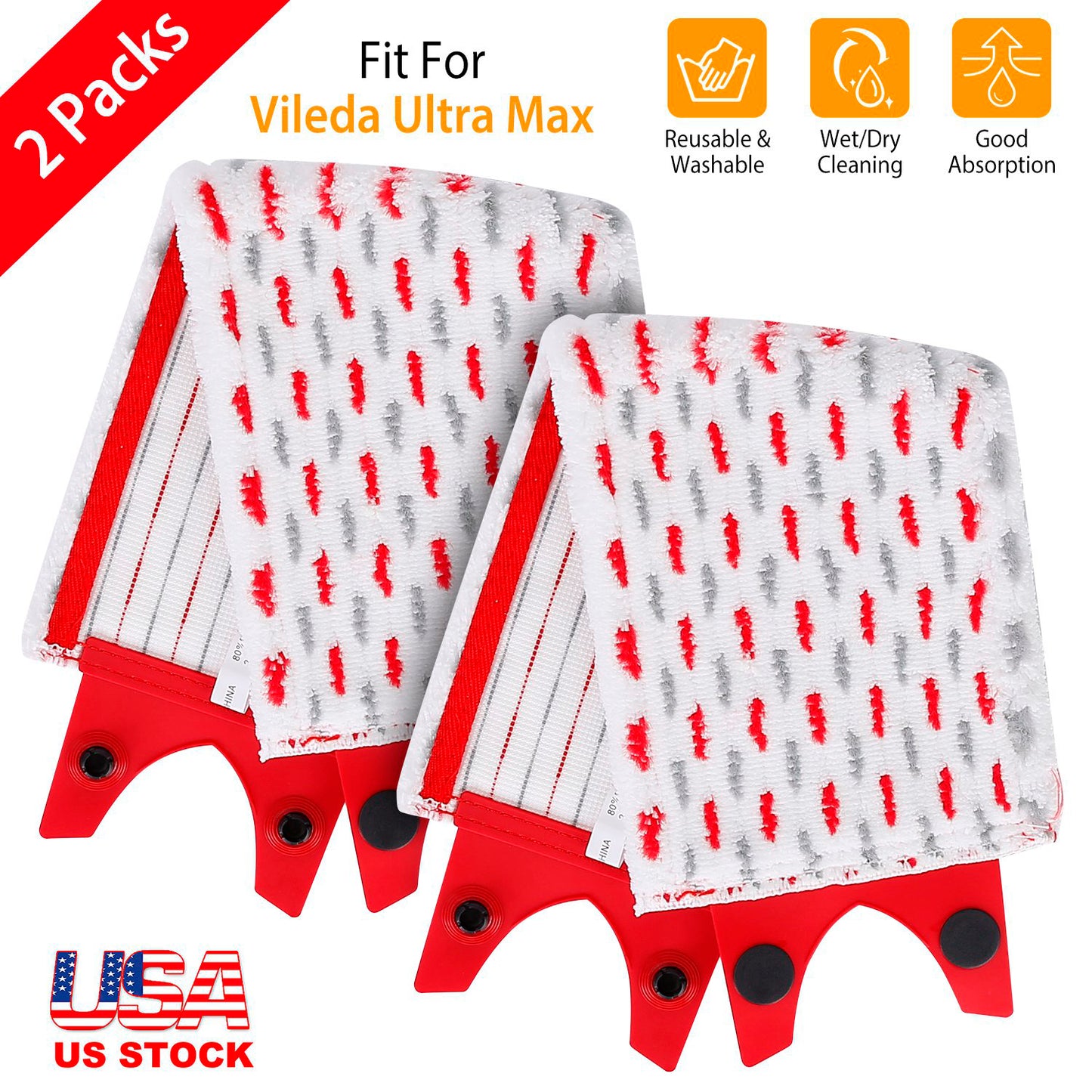 Fiber Mop Pads for Vileda Ultra Max – 2 Pack Washable