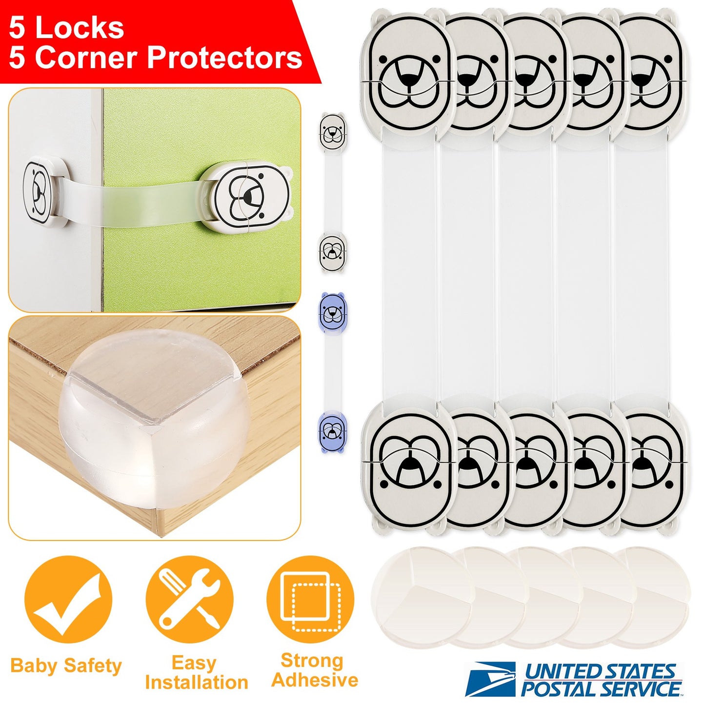 Child Safety Locks with Corner Protectors - 10 Piece Set