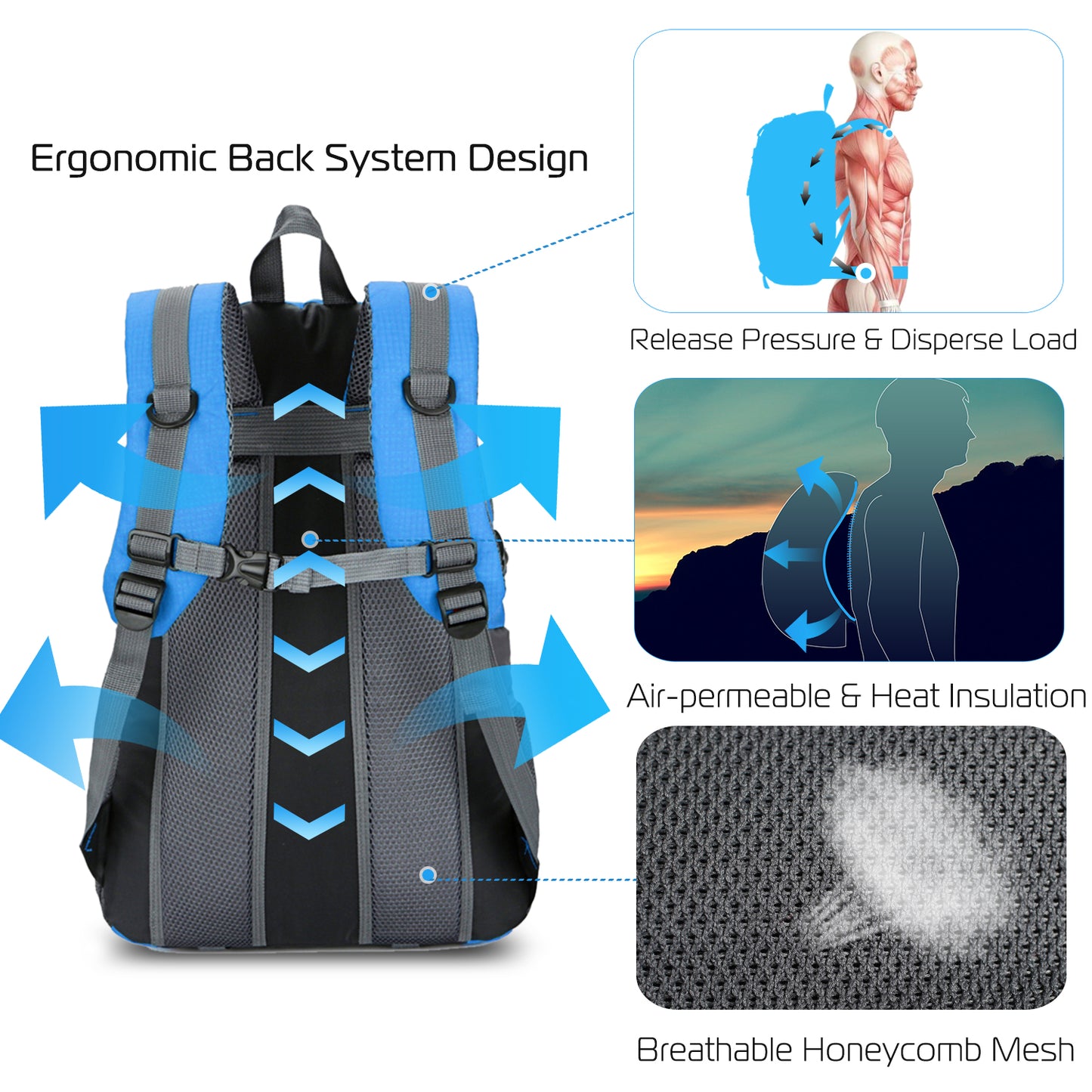 36L Waterproof Hiking Backpack with Ergonomic Design