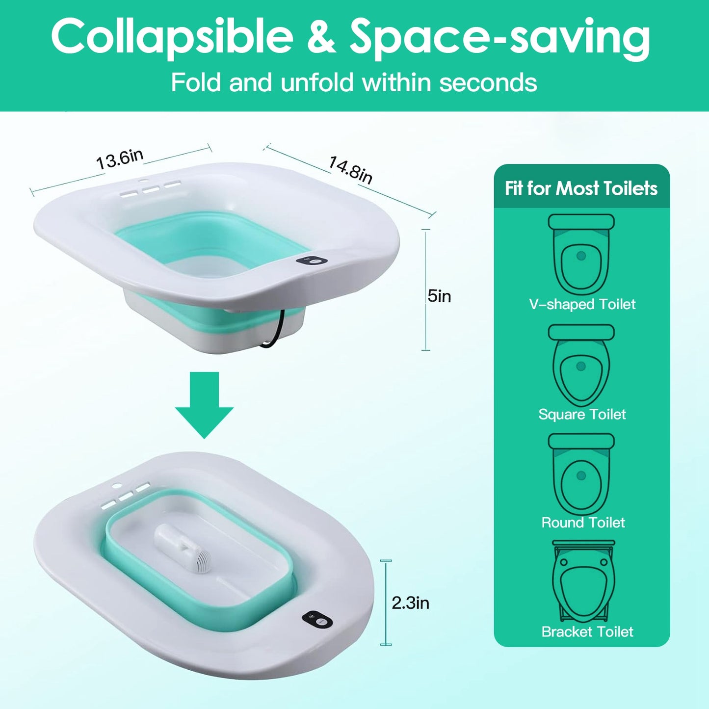 Foldable Sitz Bath Basin with Electric Spray - 1400mL
