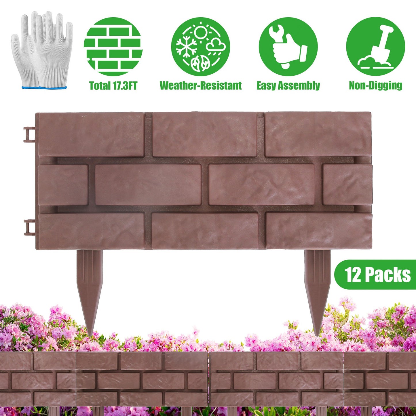 Garden Border Edging Panels 12-Pack with Rotatable Connectors