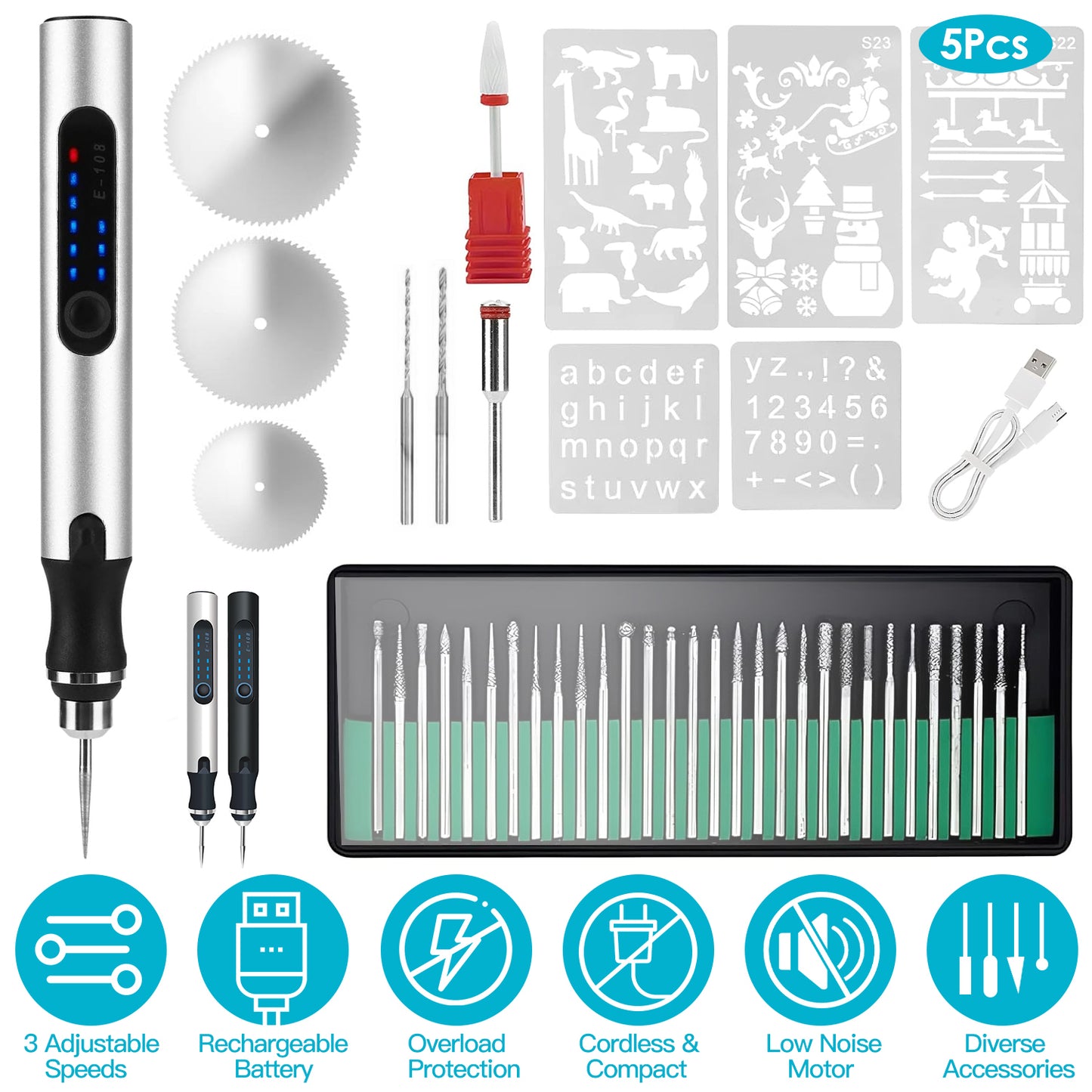 Electric Engraving Pen with 33 Bits & 3 Speed Settings