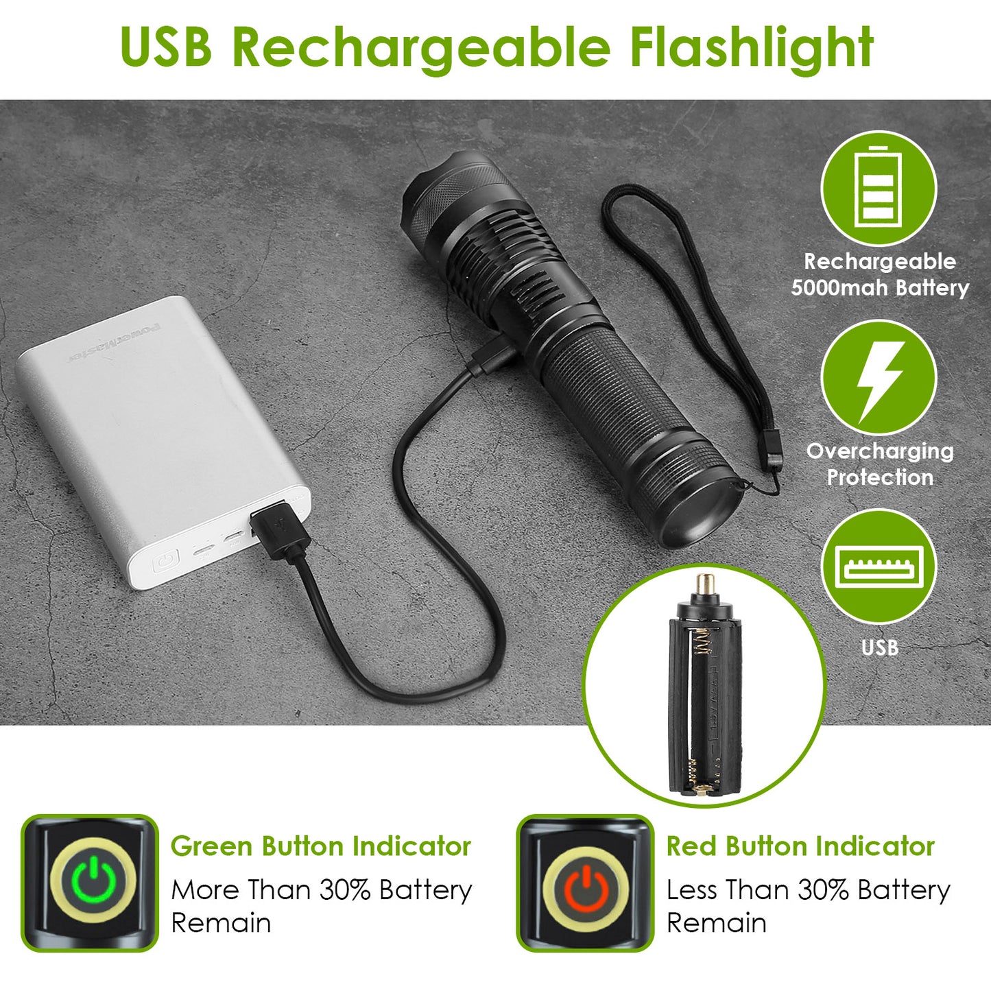 Rechargeable LED Tactical Flashlight 50000LM Zoomable 5 Modes