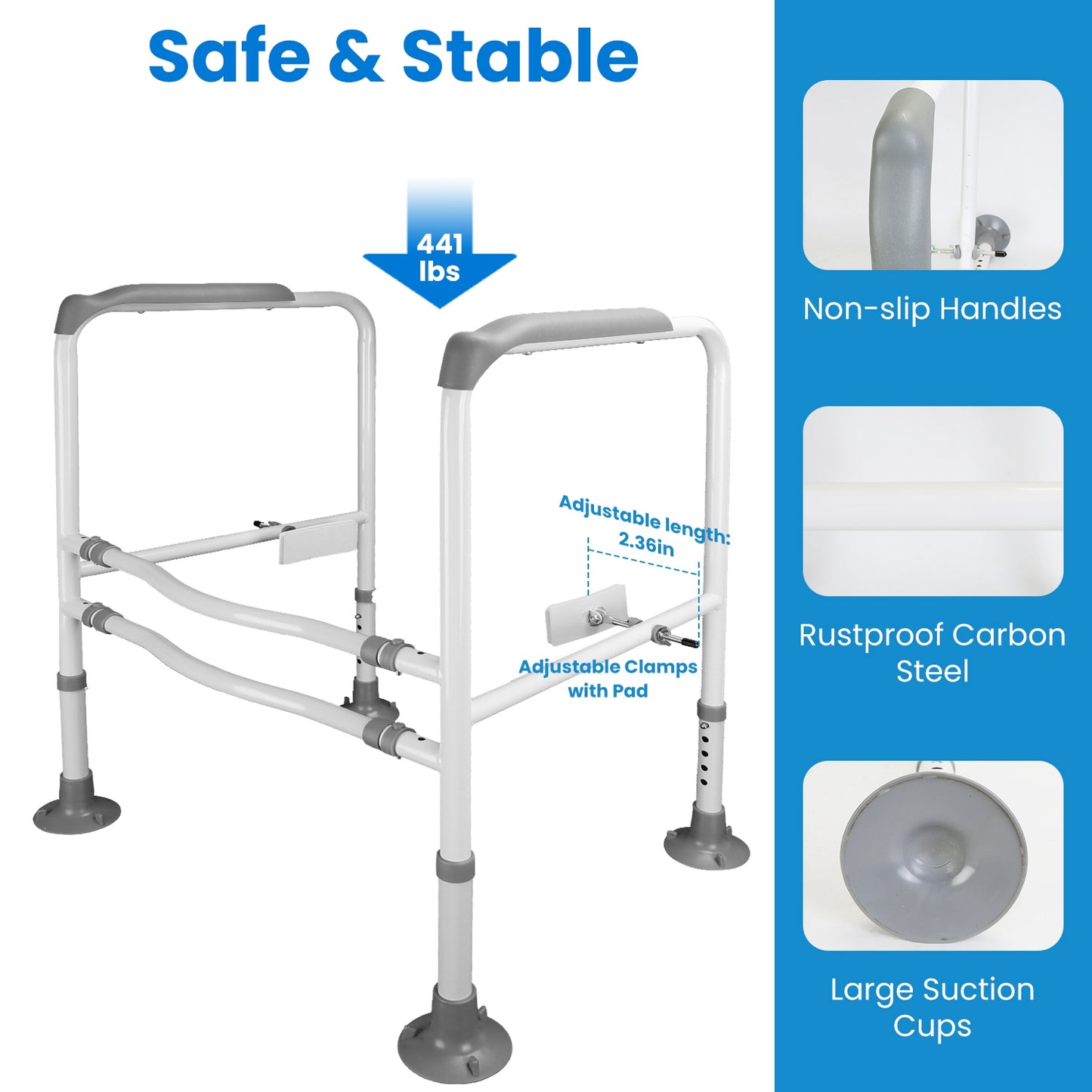 Adjustable Toilet Safety Rails for Elderly & Handicap