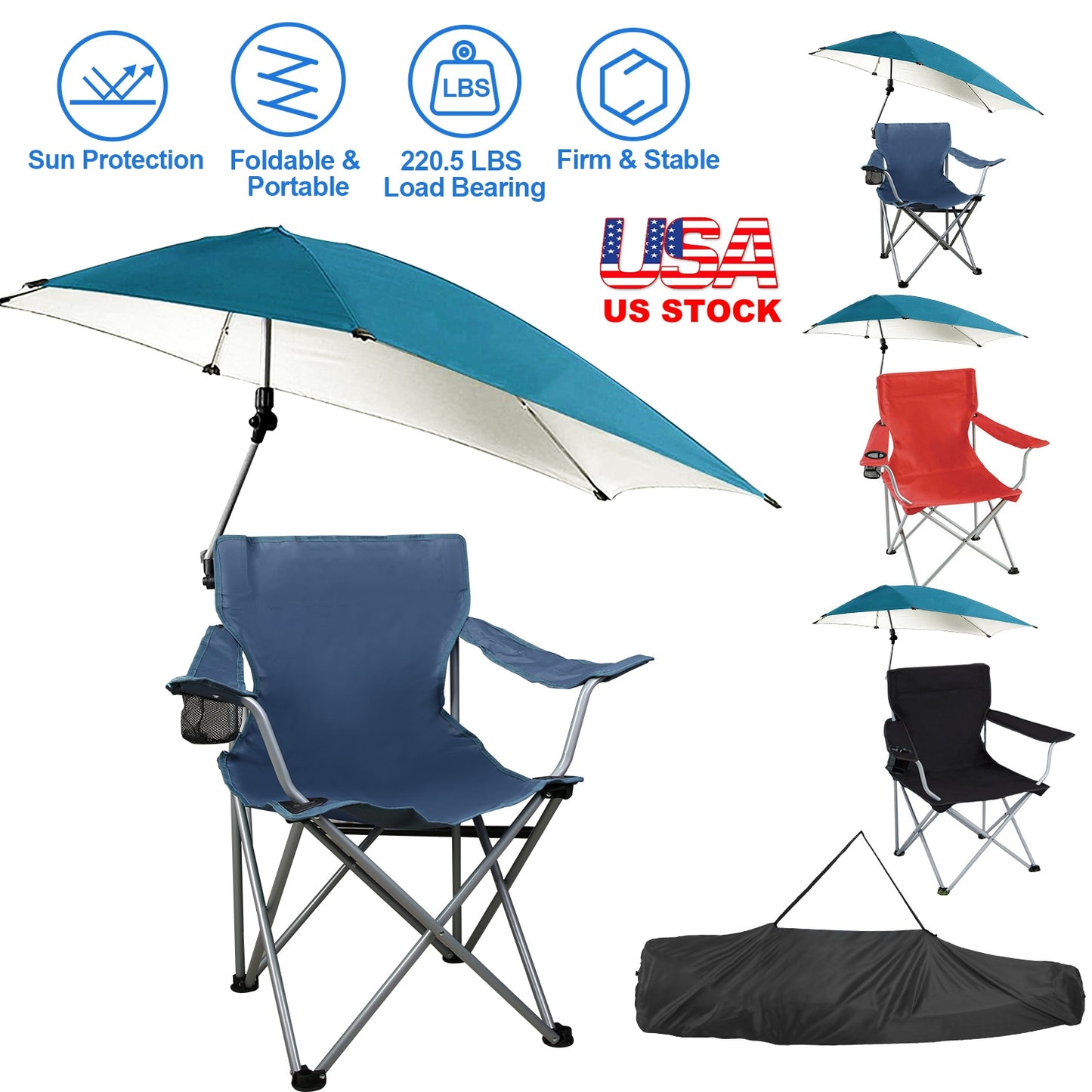 Folding Beach Chair with Detachable Umbrella and Cup Holder