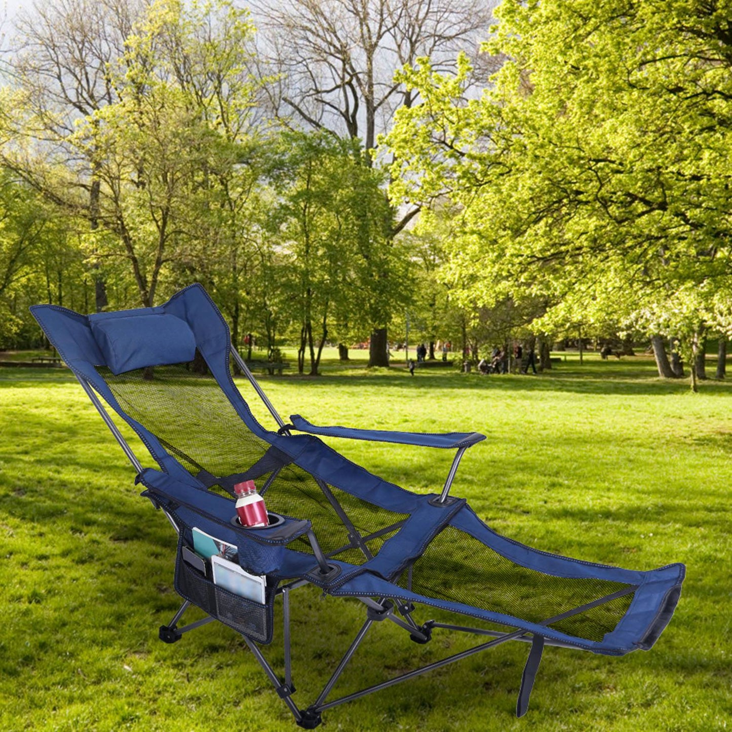 Foldable Camping Chair with Reclining Backrest - 330 LBS Capacity