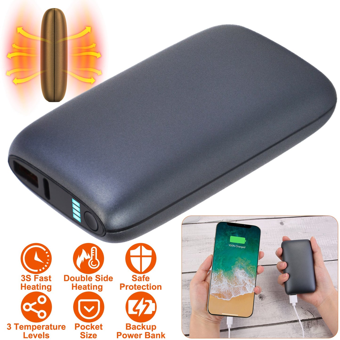 Rechargeable Hand Warmer 10000mAh with Power Bank Function