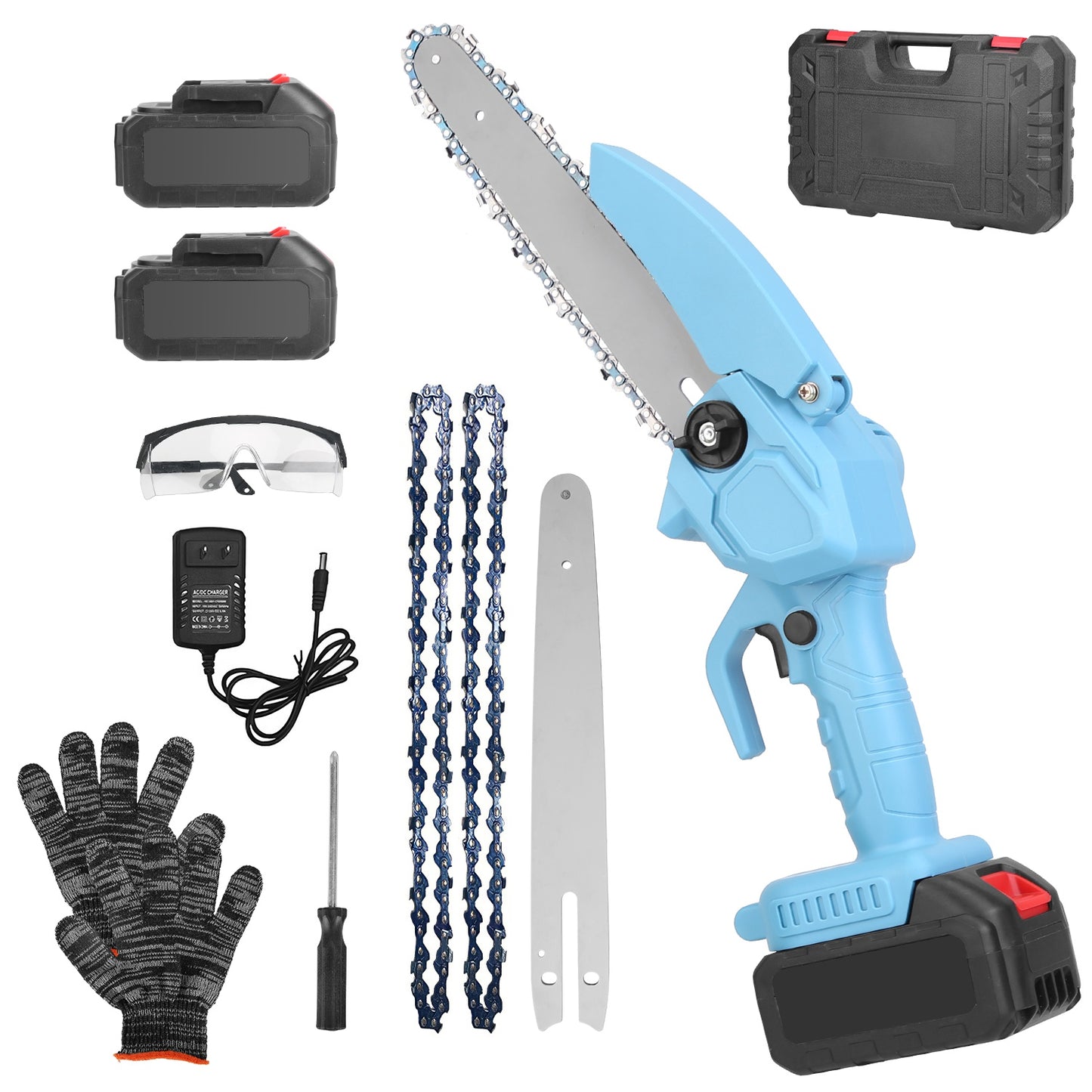 Mini Chainsaw Cordless 8-Inch with 2 Batteries and Accessories