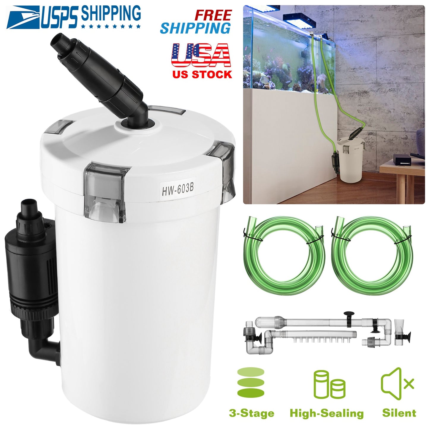 External Canister Filter for 28 Gallon Aquarium - 105 GPH