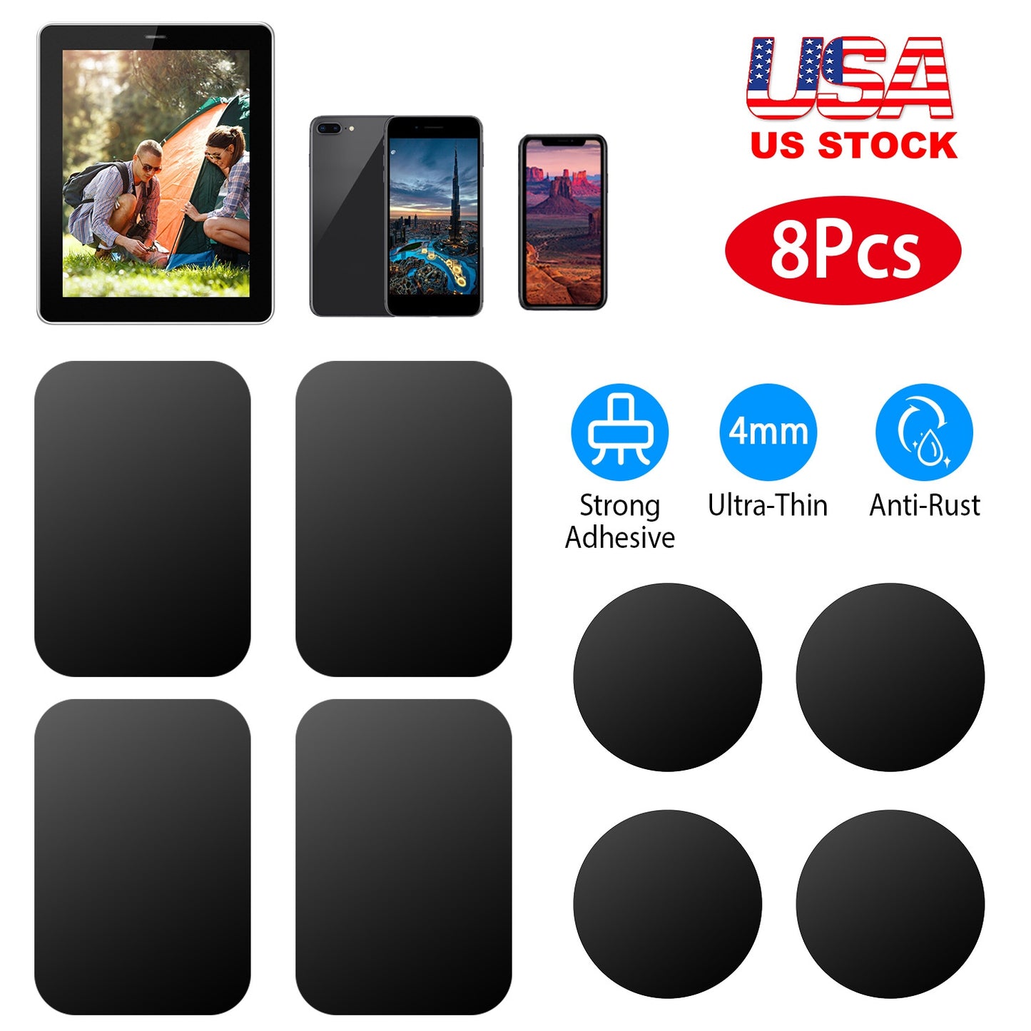 Metal Plates for Magnetic Car Mount - 8 Pack Universal Adhesive