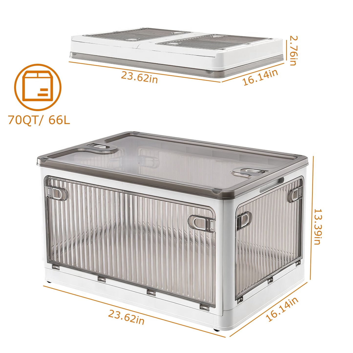 70QT Foldable Storage Bin with Lid and 4 Side Doors