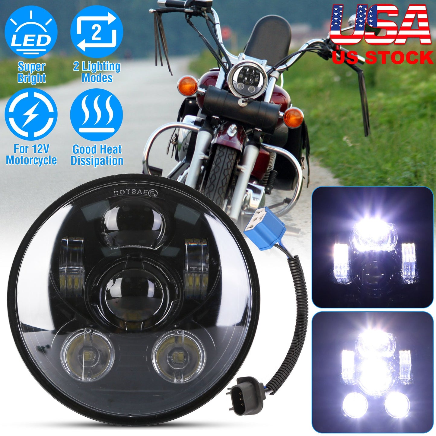 5.75 Inch LED Motorcycle Headlight with High/Low Beam