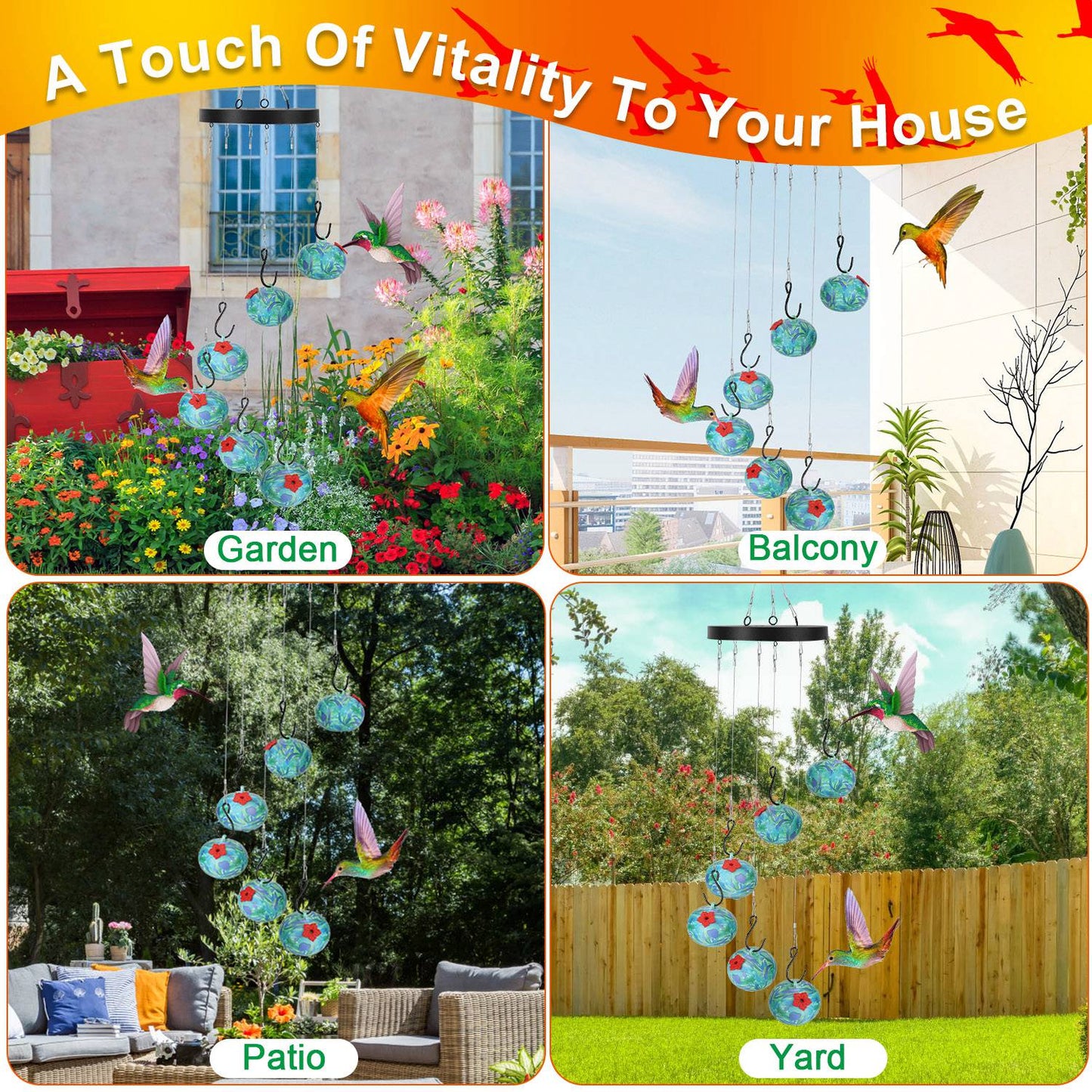 Wind Chime Hummingbird Feeder with Ant & Bee Proof Design
