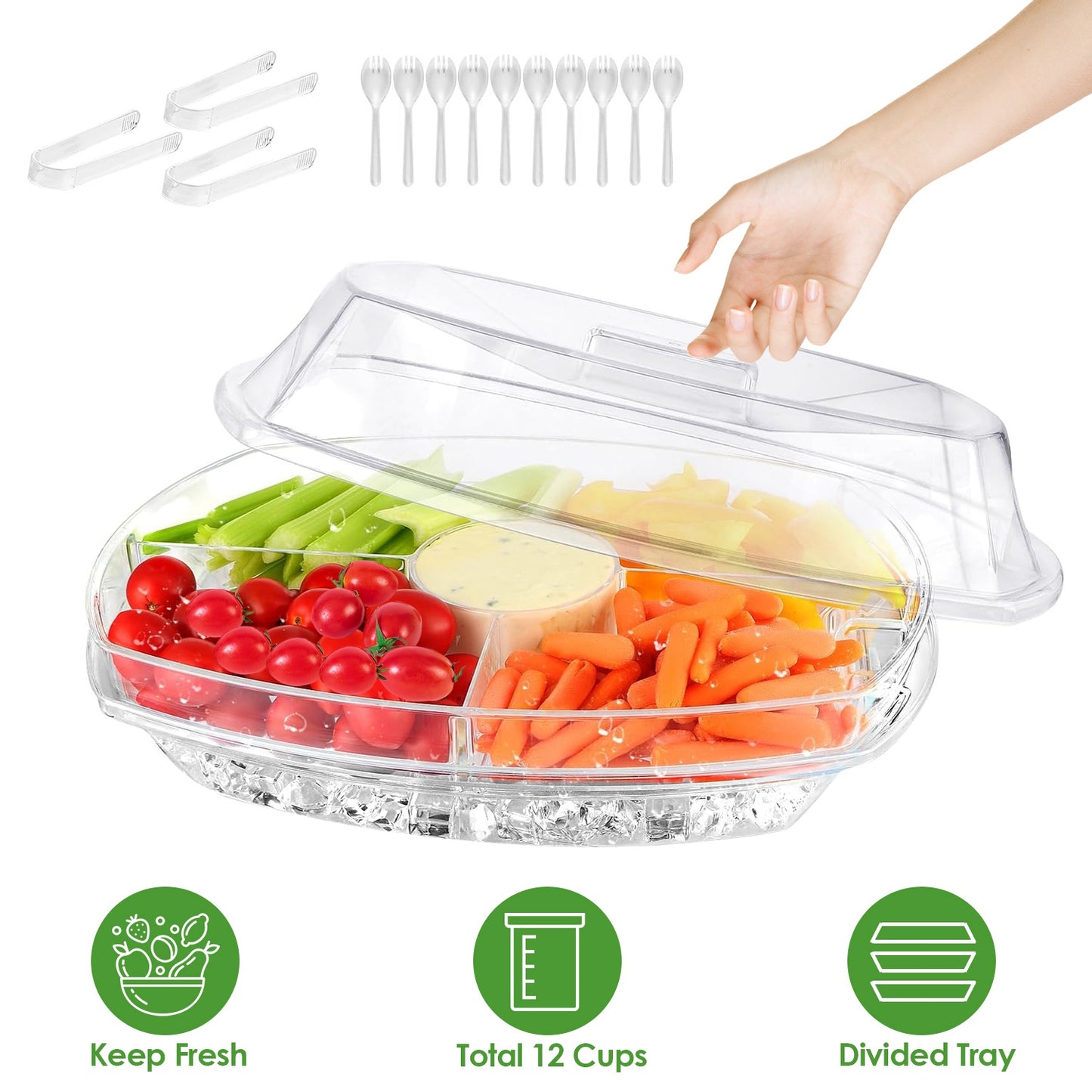 Chilled Serving Tray with Lid and 4 Compartments