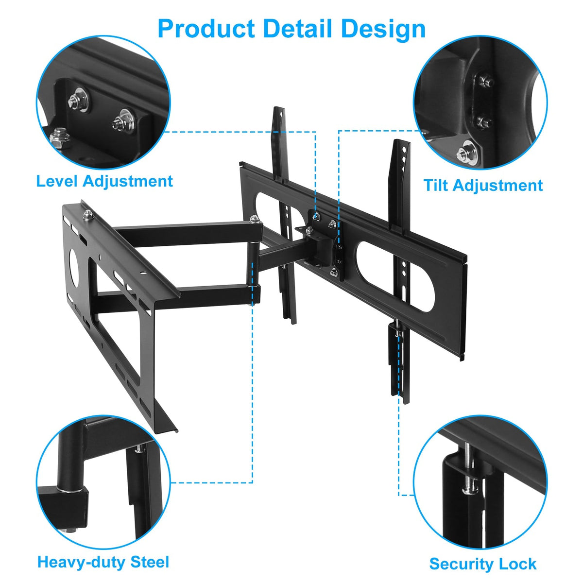 Full Motion TV Wall Mount Swivel Tilt TV Wall Rack Support 37-70Ó TV Wall Mount Max VESA Up To 600x400mm Holds Up To 99LBS
