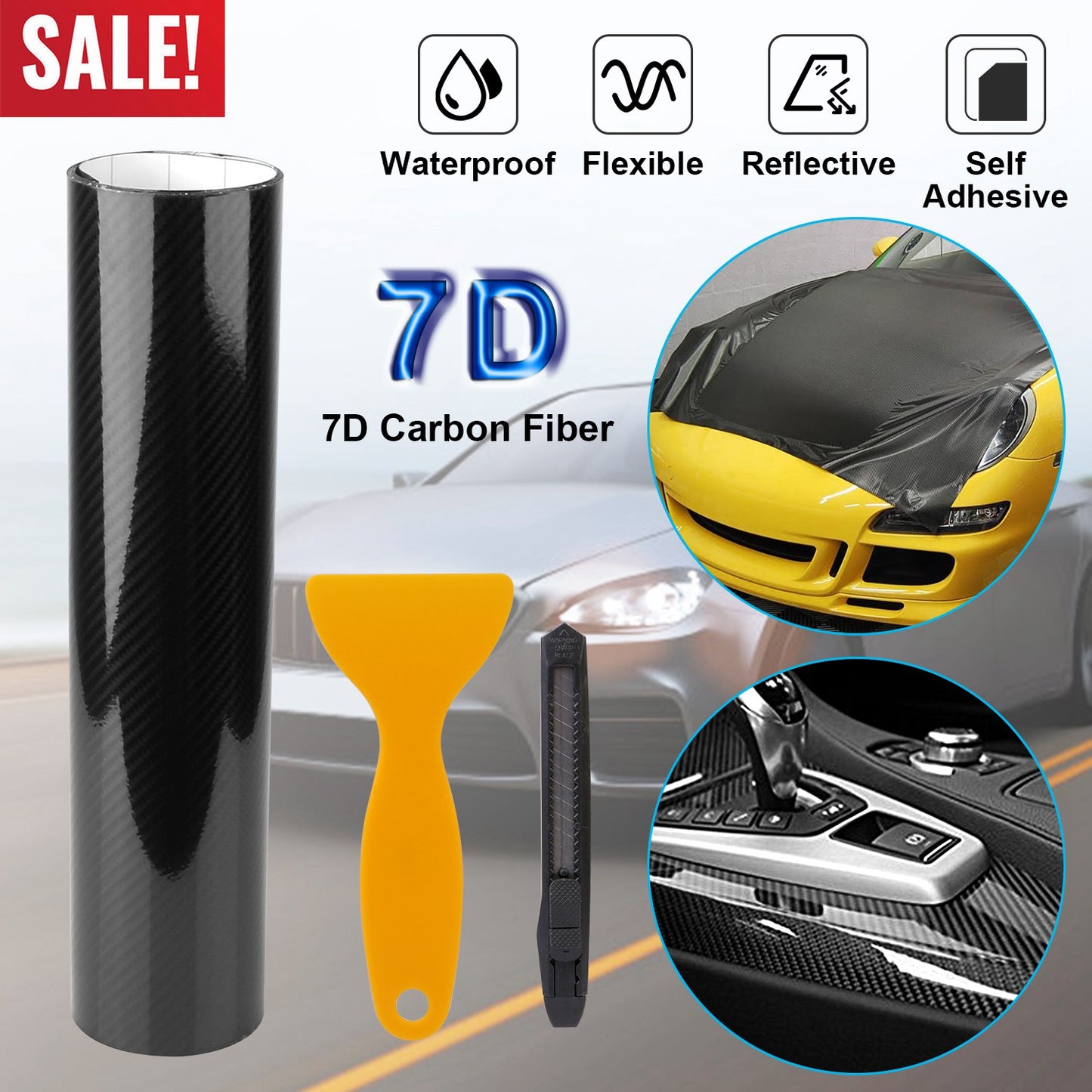 Carbon Fiber Vinyl Wrap Film - High Gloss Black 7D Texture